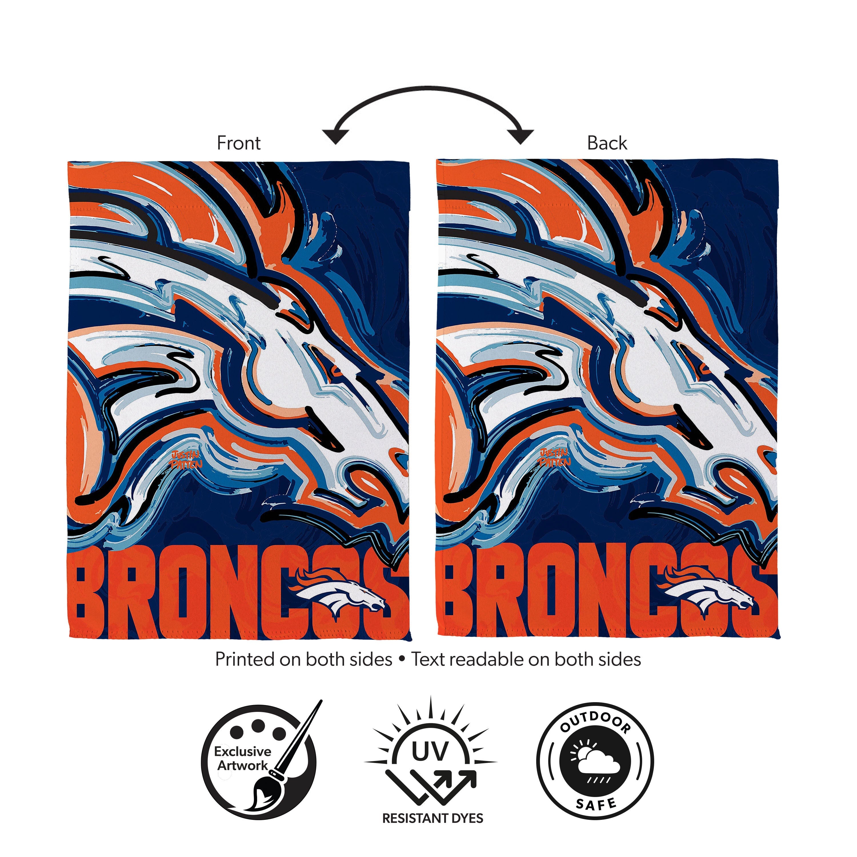 Denver Broncos Justin Patten Logo Suede Garden Flag - Sports Gifts, Sports Memorabilia, Sports Collectibles, Fan Shop