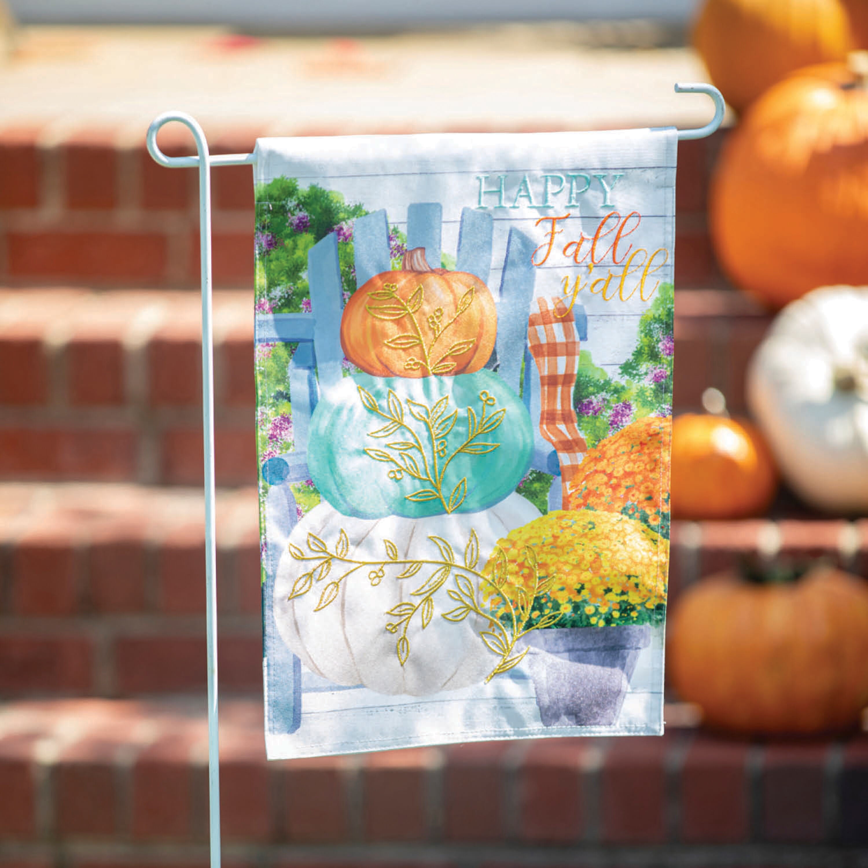 Happy Fall Stacked Pumpkins Garden Linen Flag - Sports Gifts, Sports Memorabilia, Sports Collectibles, Fan Shop