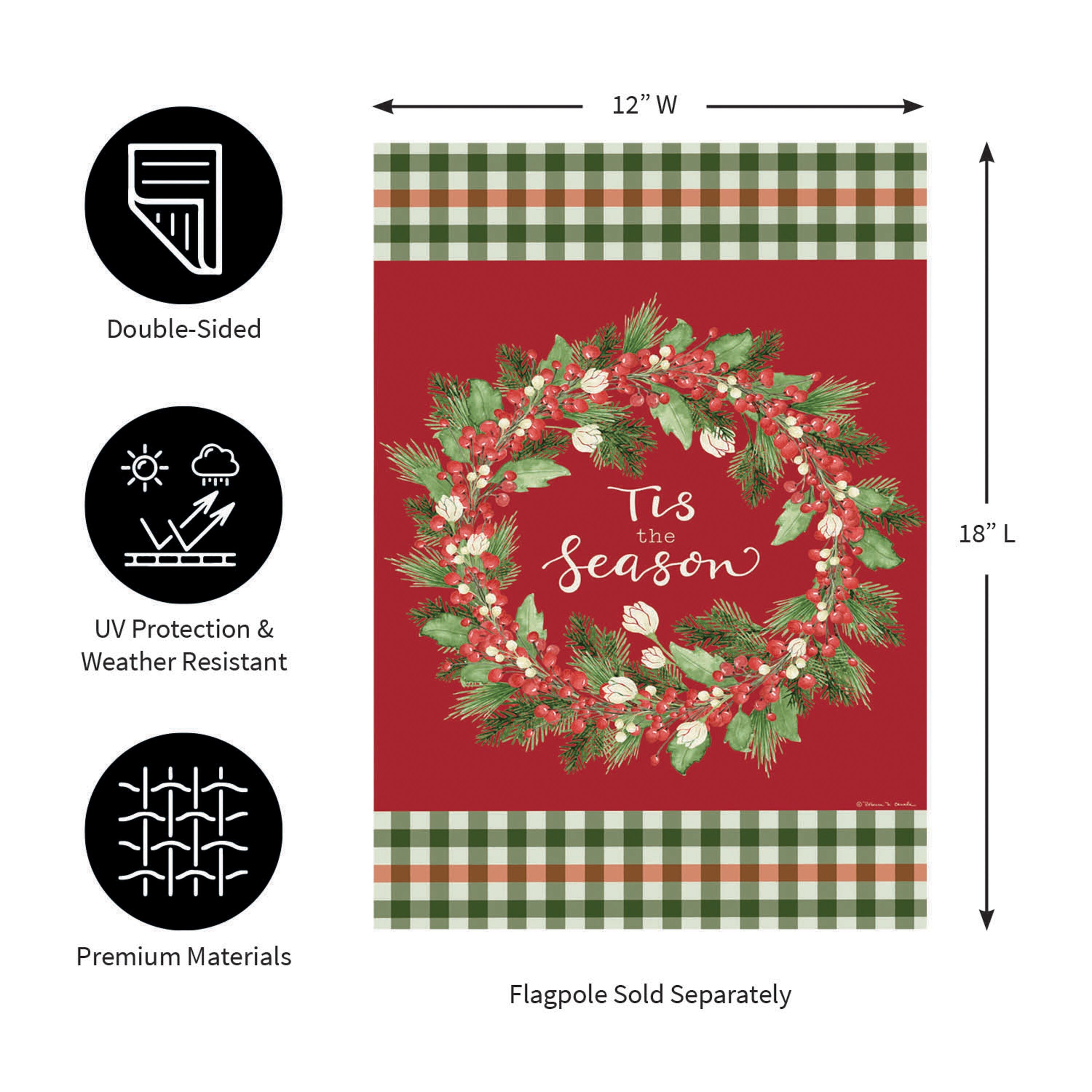 Tis the Season Wreath Burlap Garden Flag - Sports Gifts, Sports Memorabilia, Sports Collectibles, Fan Shop
