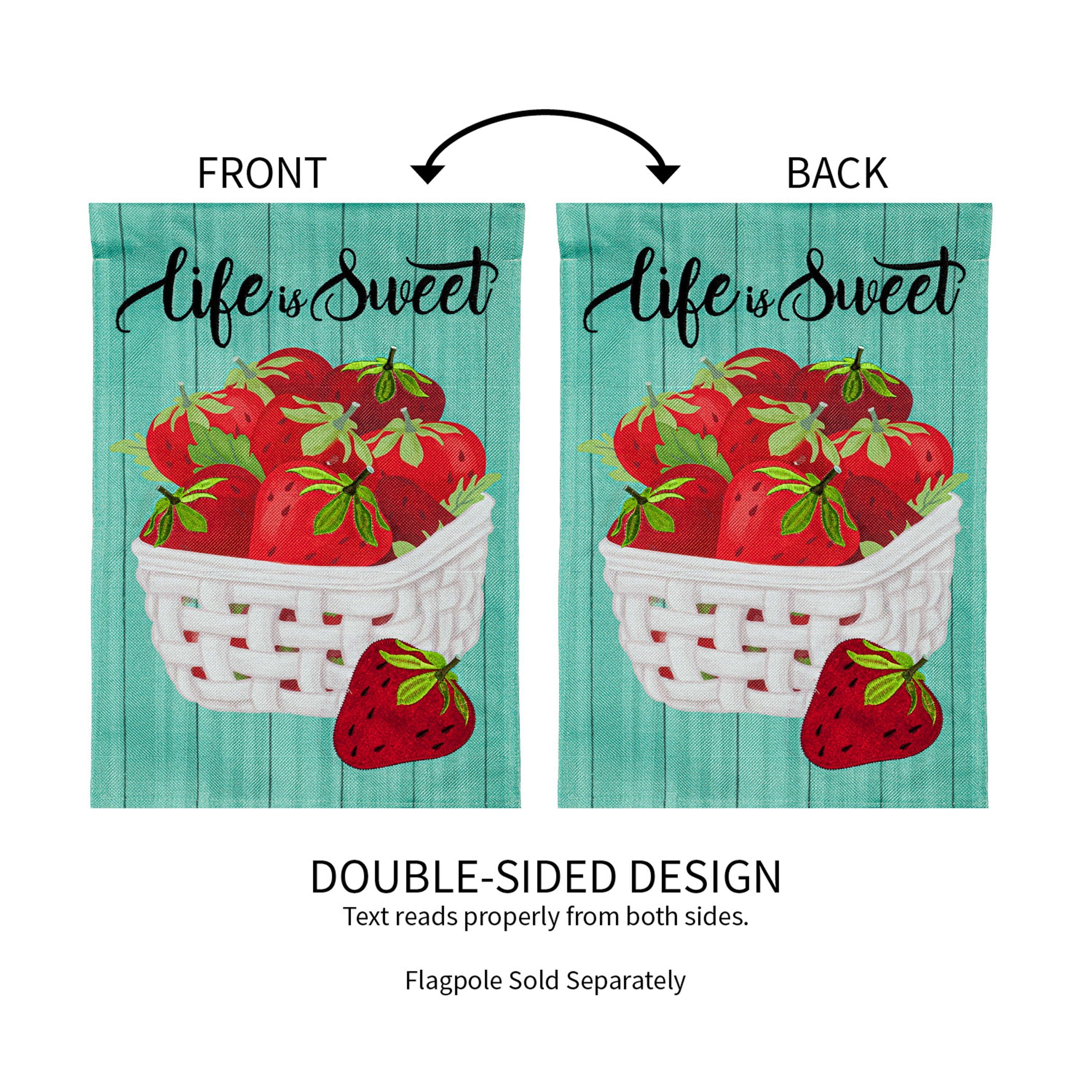 Life is Sweet Strawberries Garden Burlap Flag - Sports Gifts, Sports Memorabilia, Sports Collectibles, Fan Shop