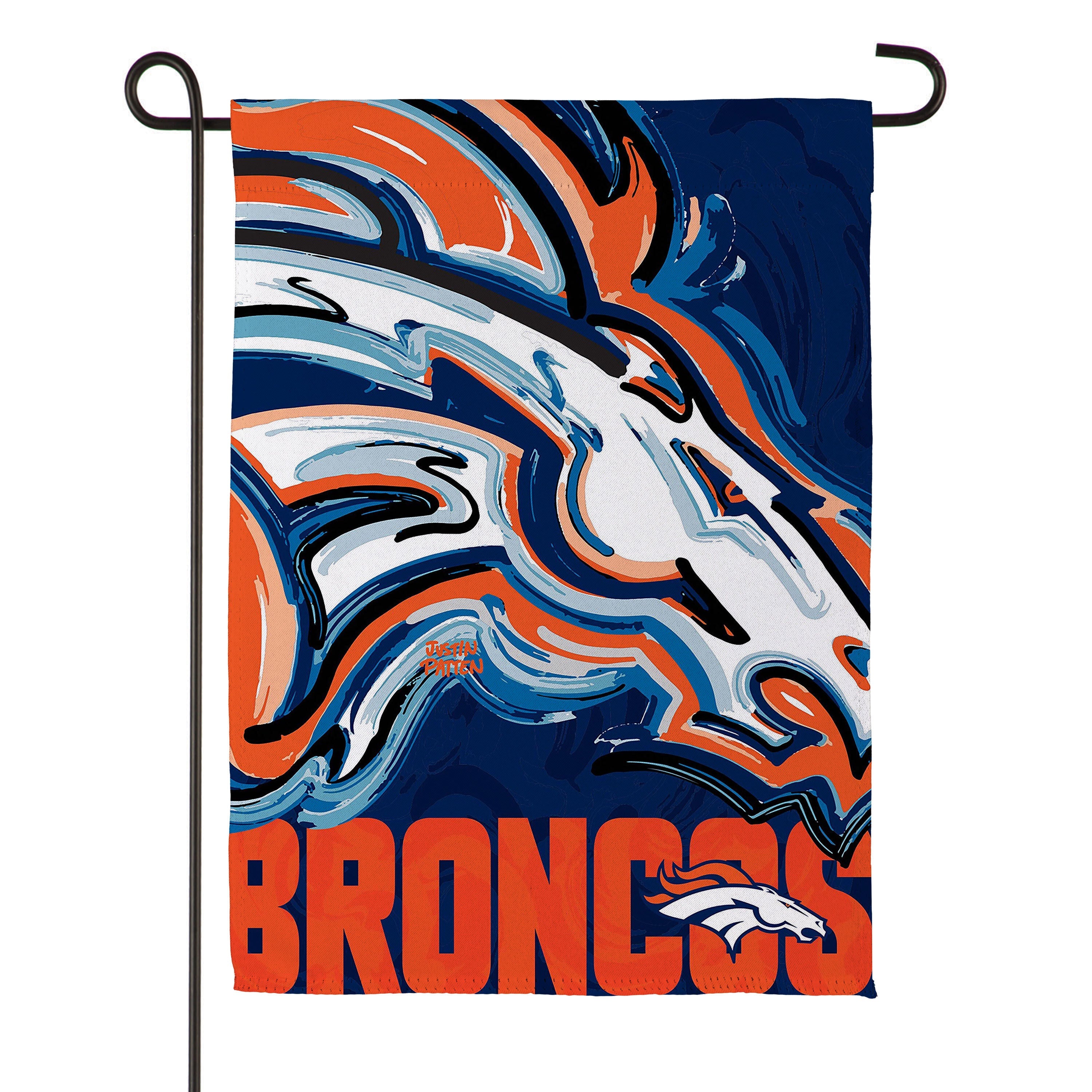 Denver Broncos Justin Patten Logo Suede Garden Flag - Sports Gifts, Sports Memorabilia, Sports Collectibles, Fan Shop