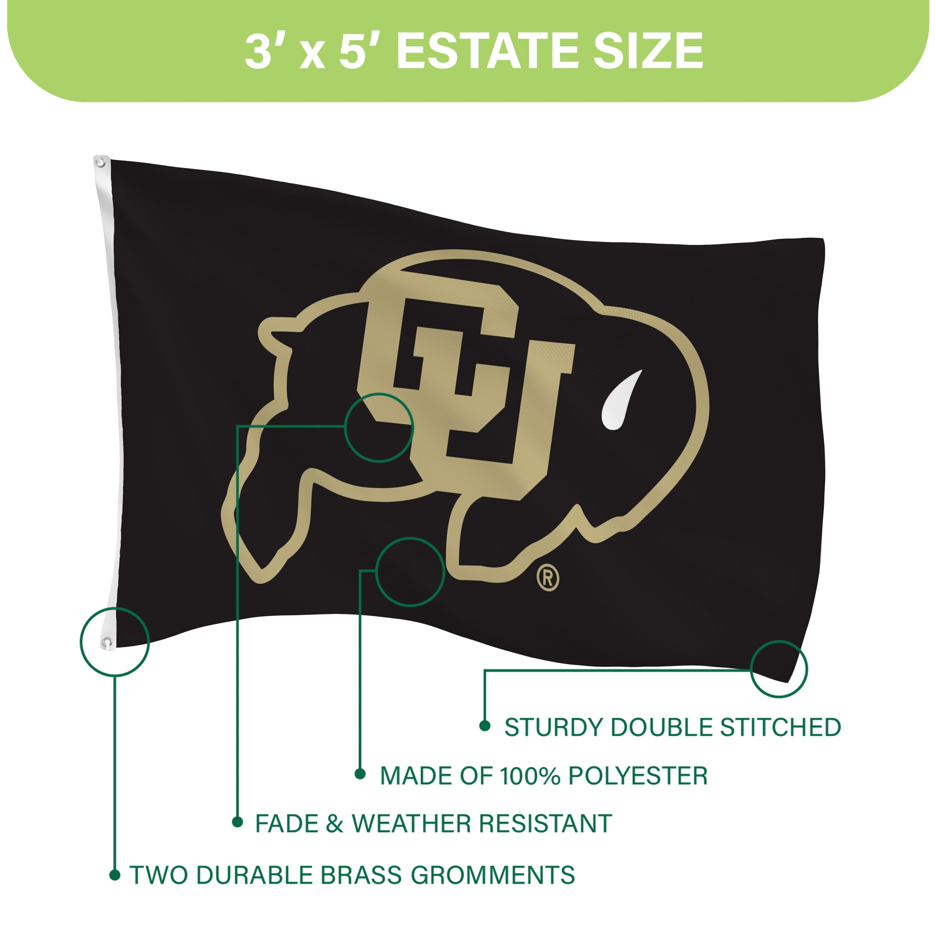 University of Colorado Single Sided Flag w/ 2 Grommets, 3'x5'