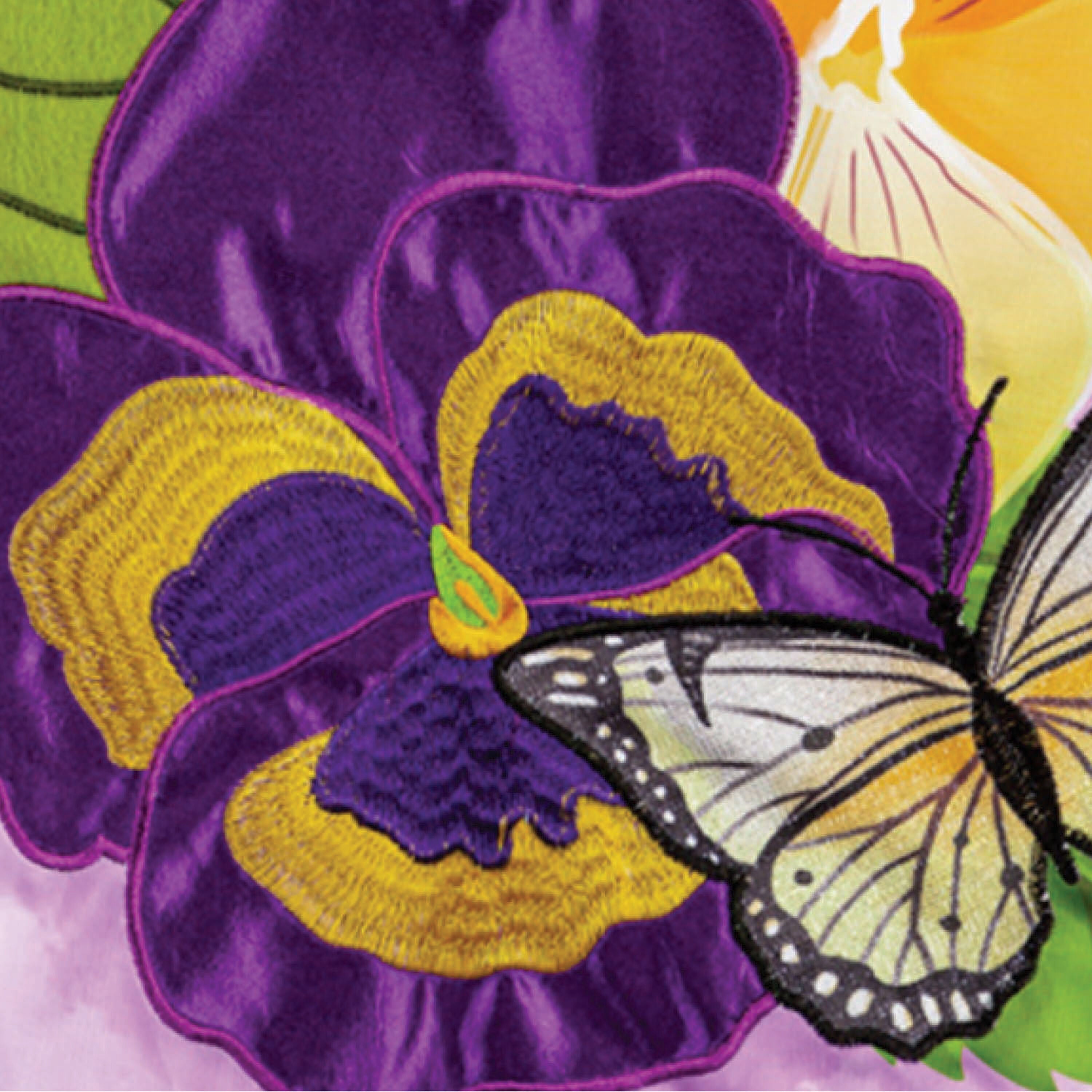 Pansy & Butterfly Applique Garden Flag - Sports Gifts, Sports Memorabilia, Sports Collectibles, Fan Shop