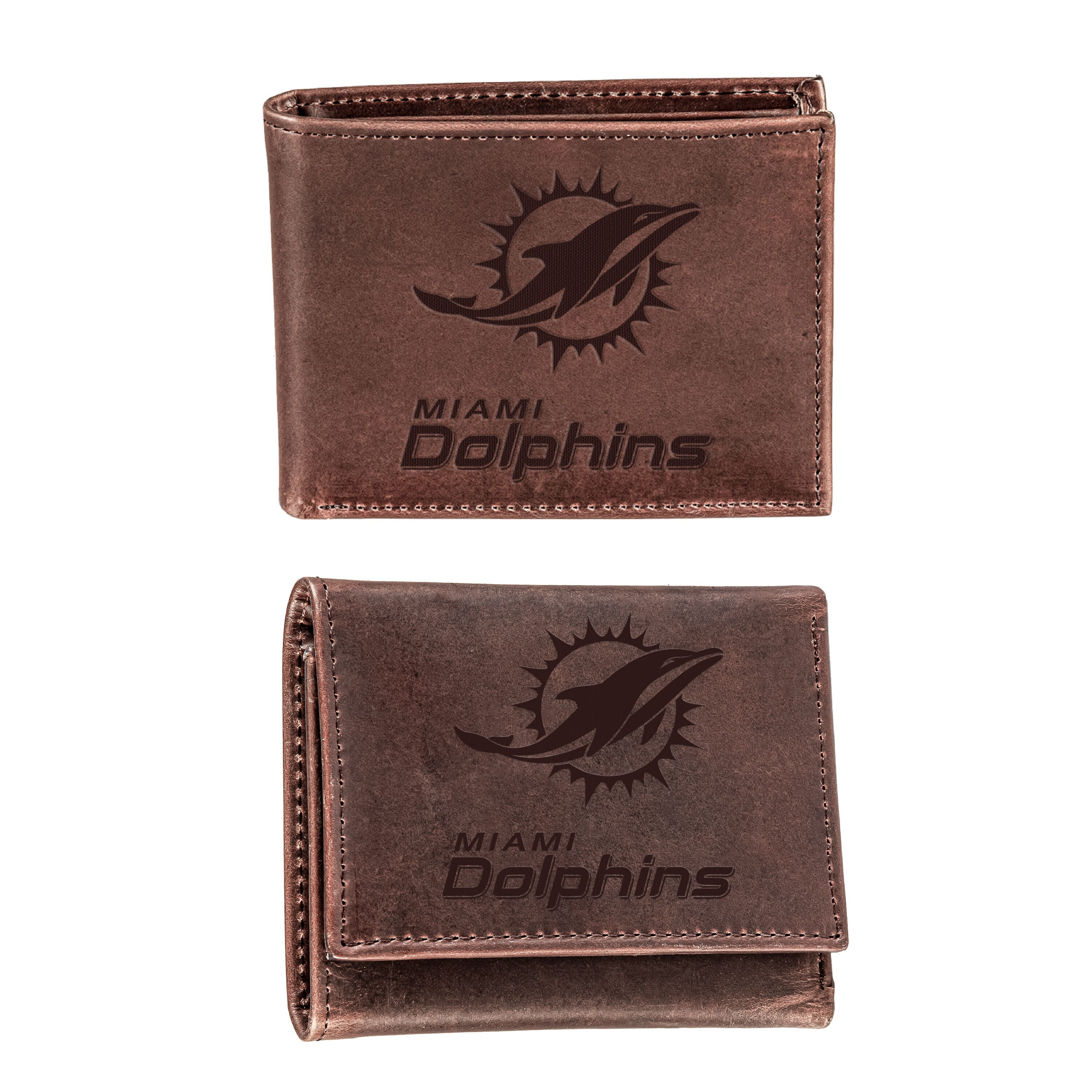 Miami Dolphins, Bi-Fold and Tri-Fold Wallet Gift Set, Brown - Sports Gifts, Sports Memorabilia, Sports Collectibles, Fan Shop