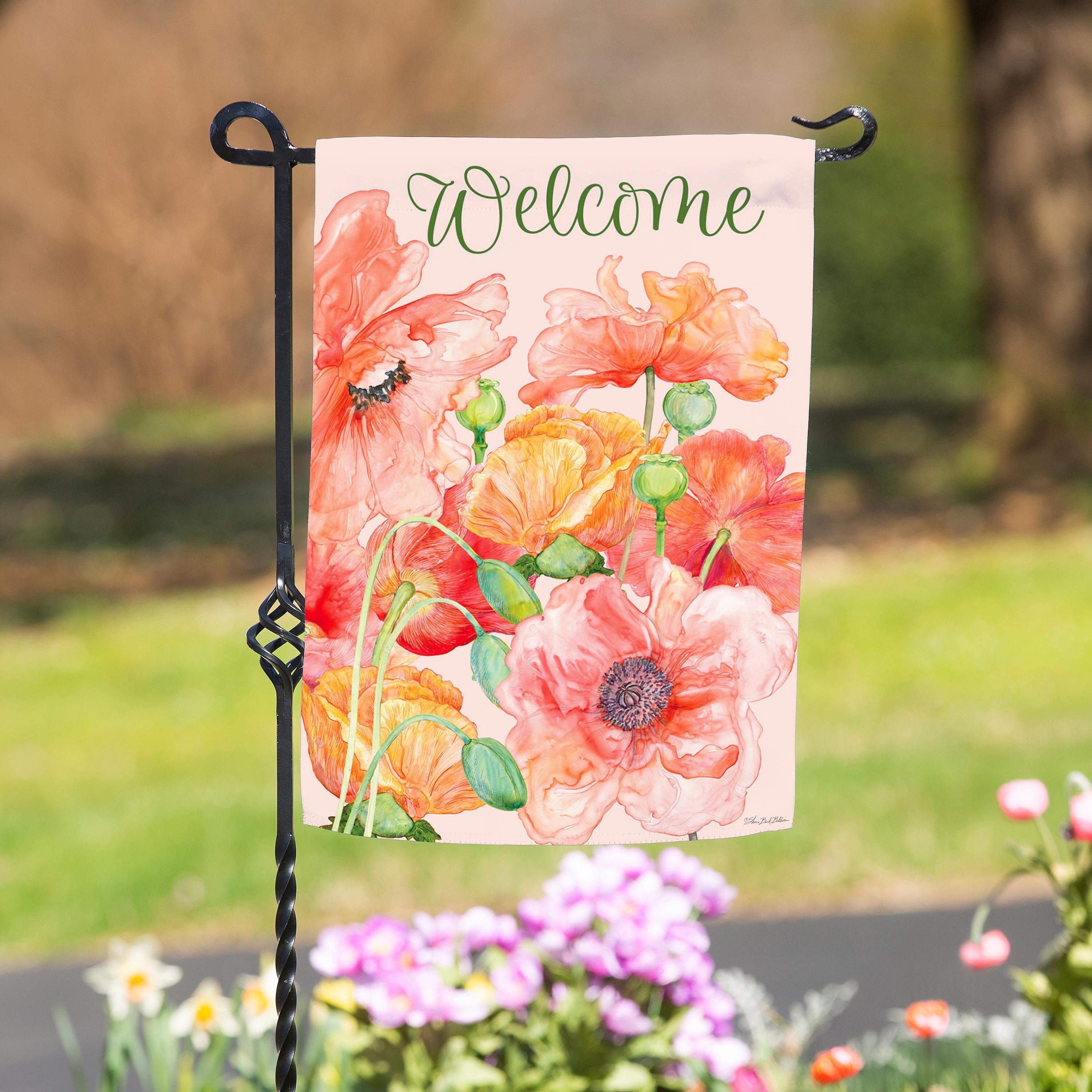 Poppies Moire Garden Flag