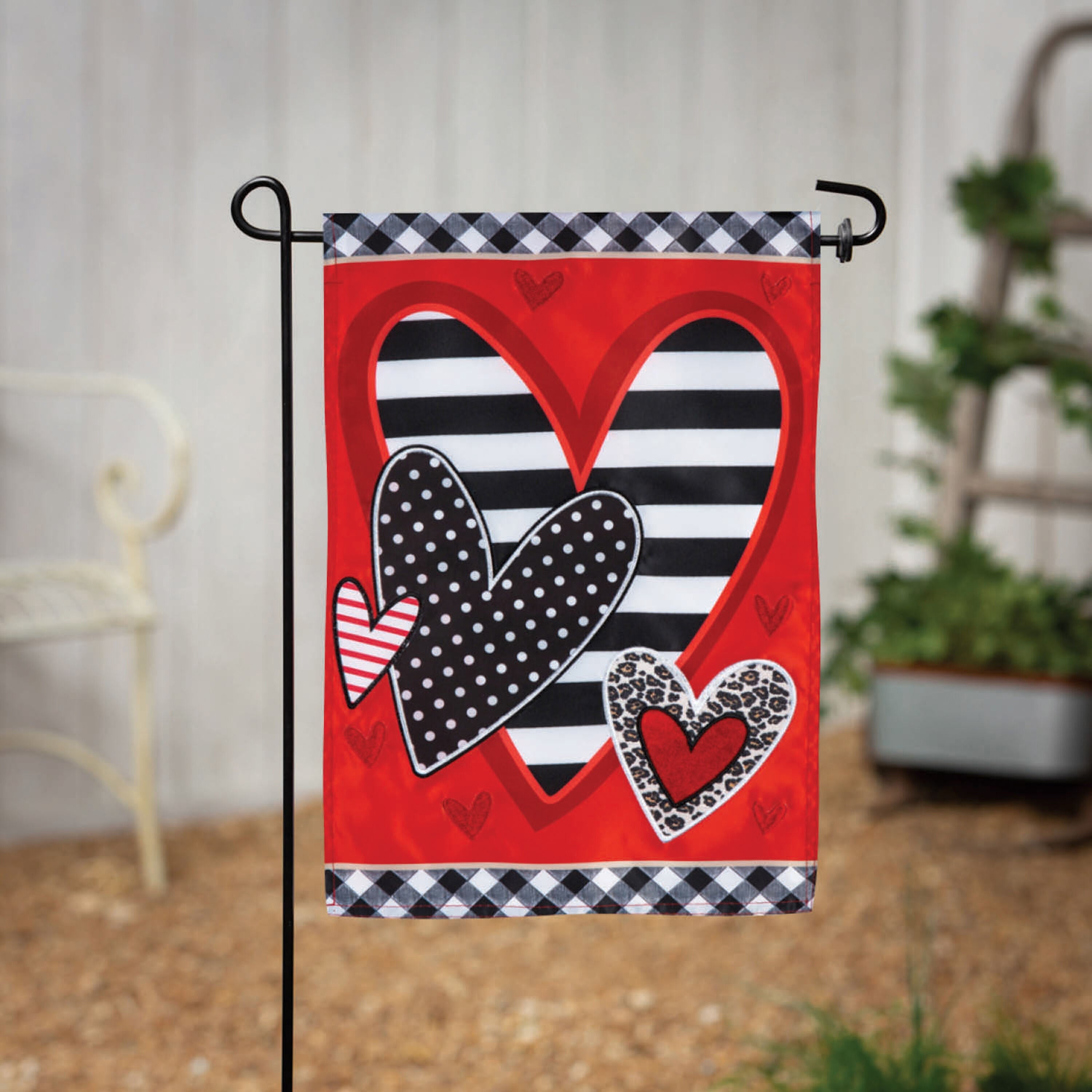 Patterned Heart Applique Garden Flag - Sports Gifts, Sports Memorabilia, Sports Collectibles, Fan Shop