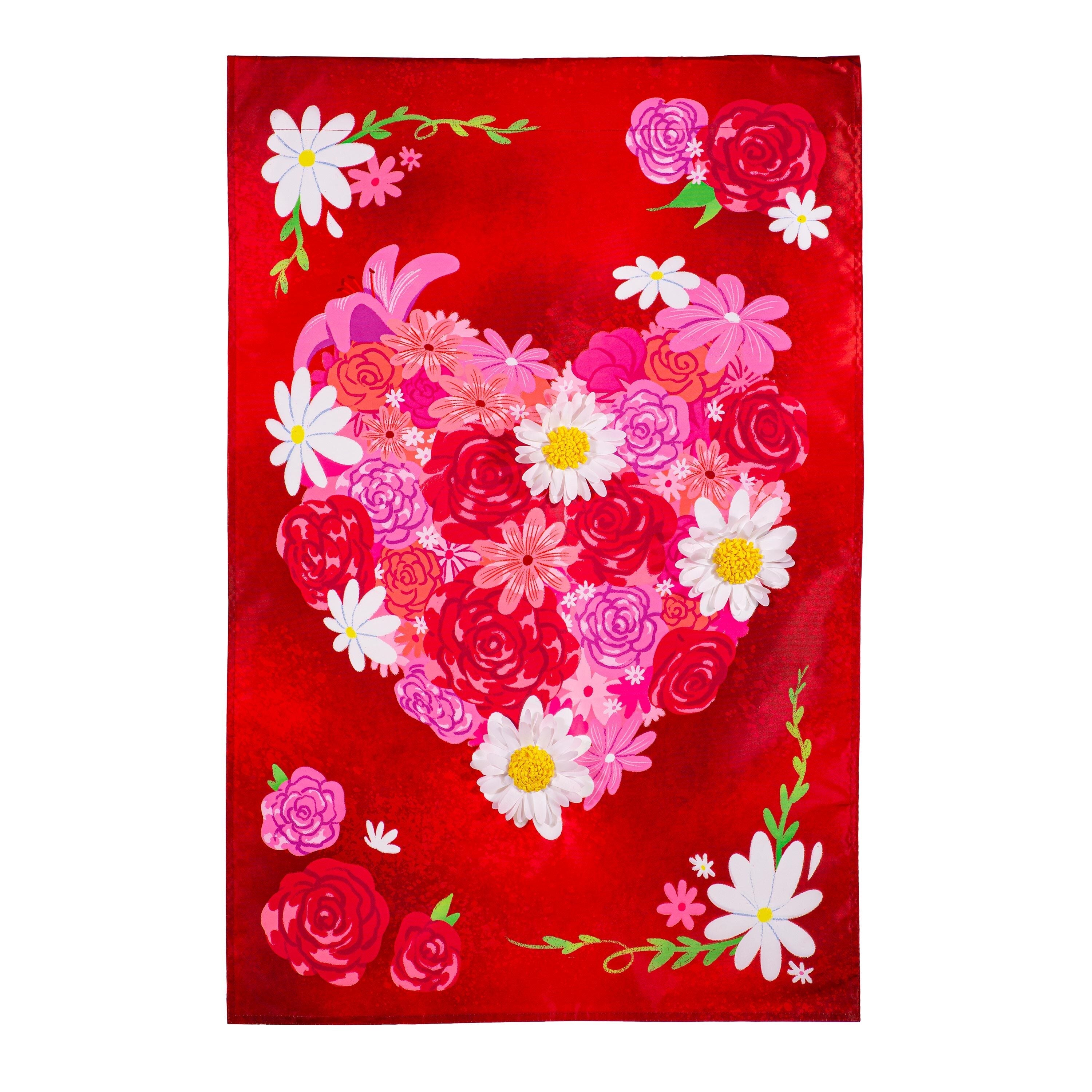 Heart A Flutter Floral Applique House Flag - Sports Gifts, Sports Memorabilia, Sports Collectibles, Fan Shop