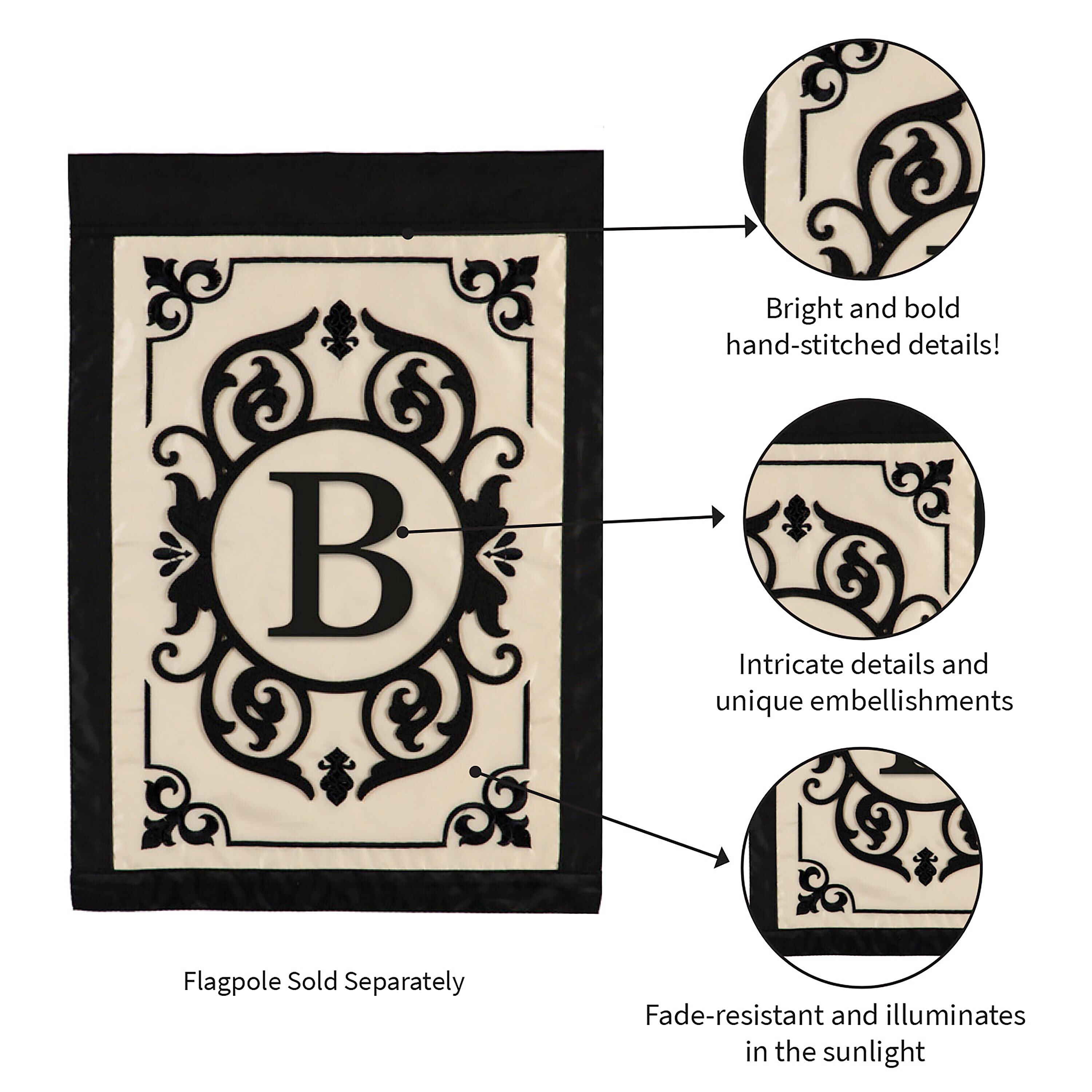 Cambridge Monogram Garden Applique Flag, Letter B