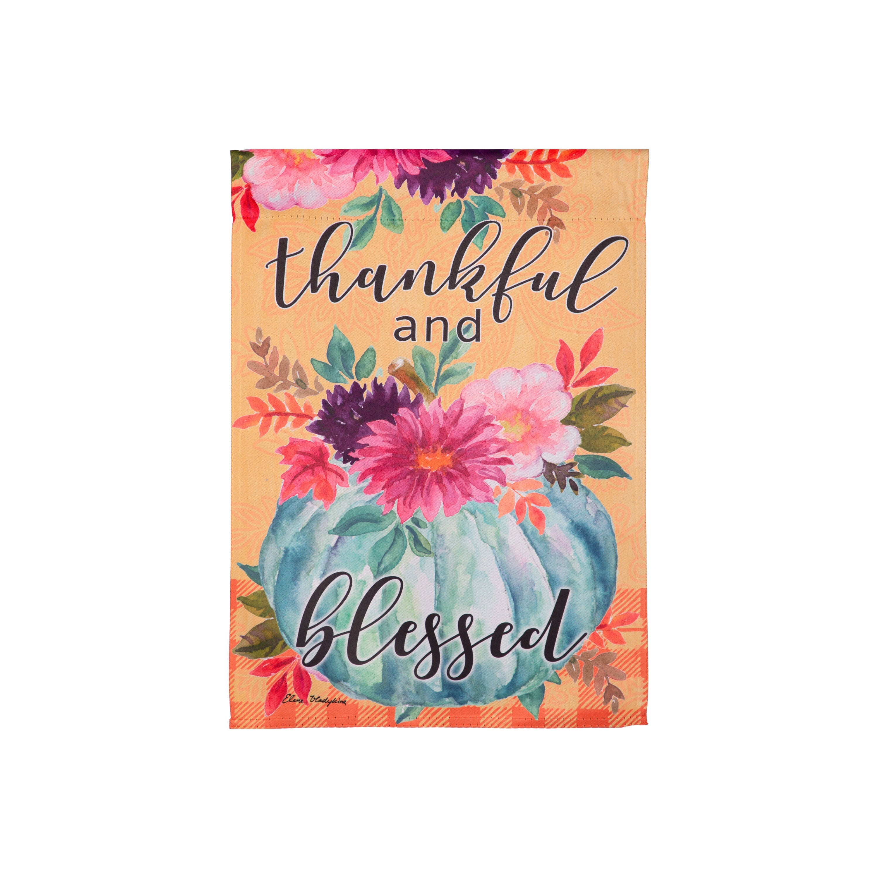 Thankful and Blessed Pumpkin Suede Garden Flag - Sports Gifts, Sports Memorabilia, Sports Collectibles, Fan Shop