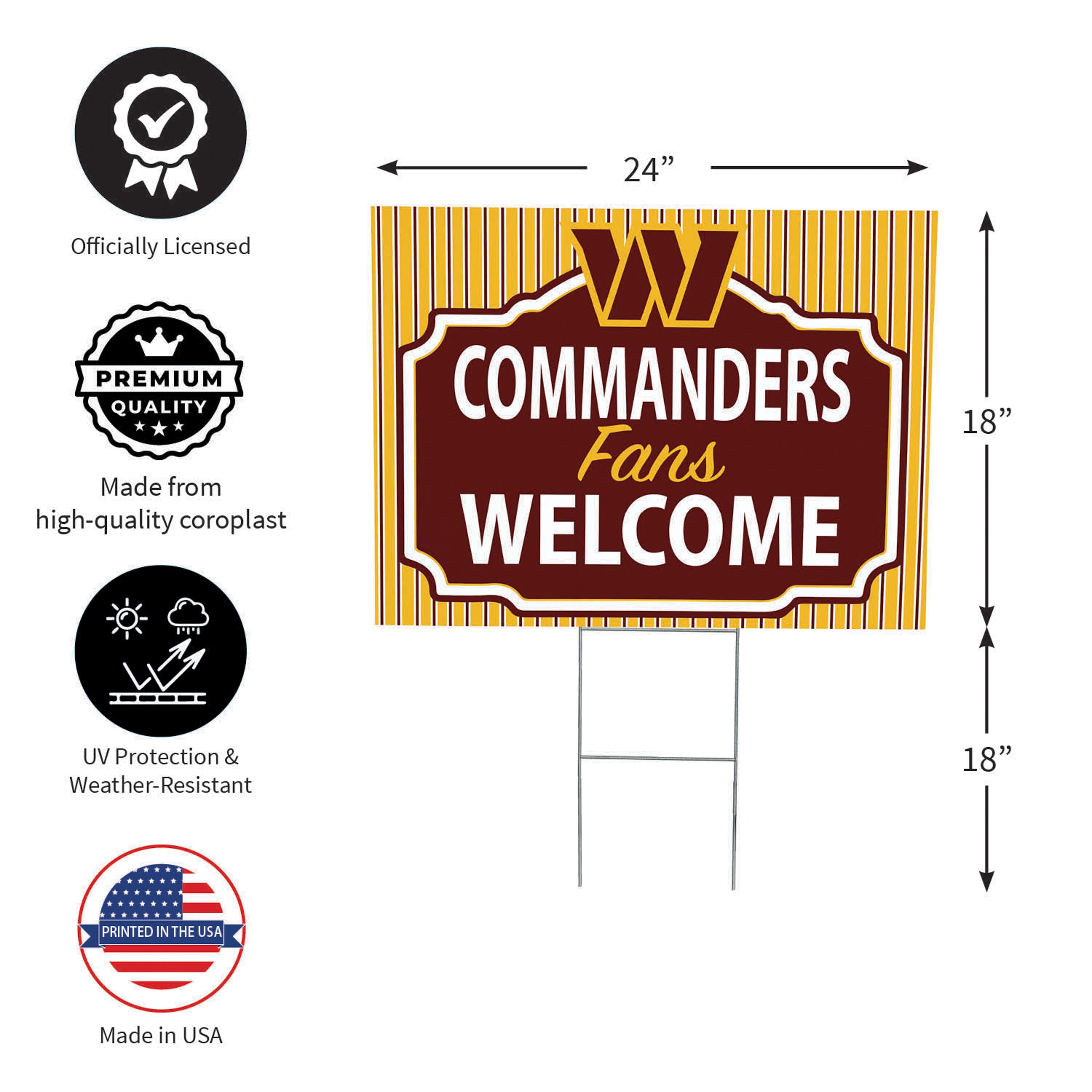 Washington Commanders Coroplast Yard Sign, "Fans Welcome"