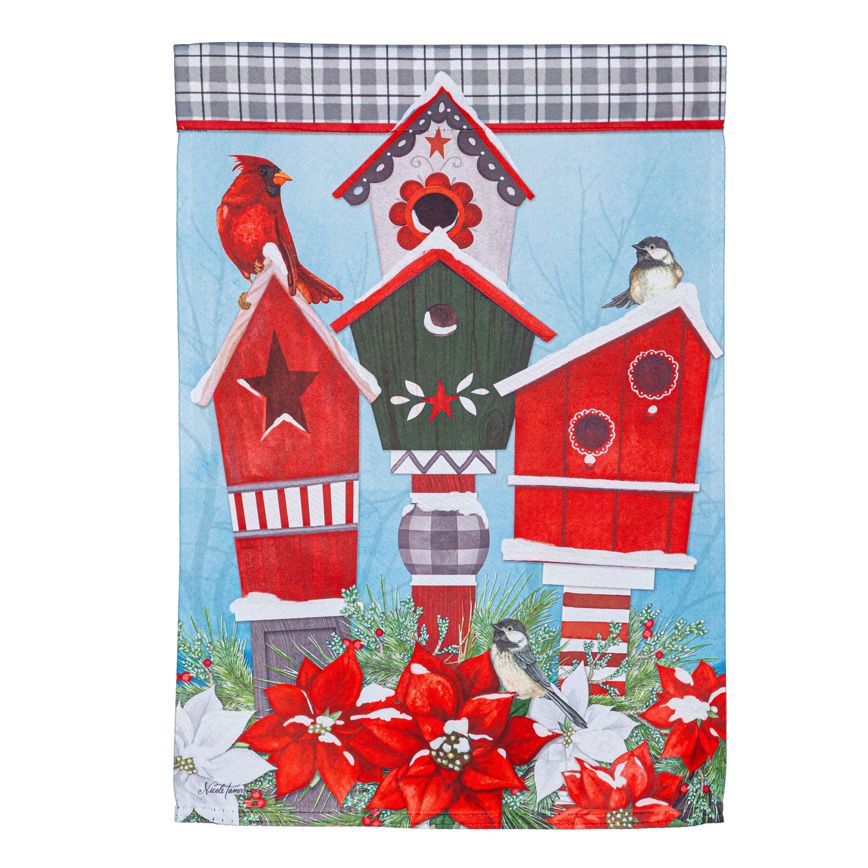 Snow Birdhouses Suede Garden Flag - Sports Gifts, Sports Memorabilia, Sports Collectibles, Fan Shop