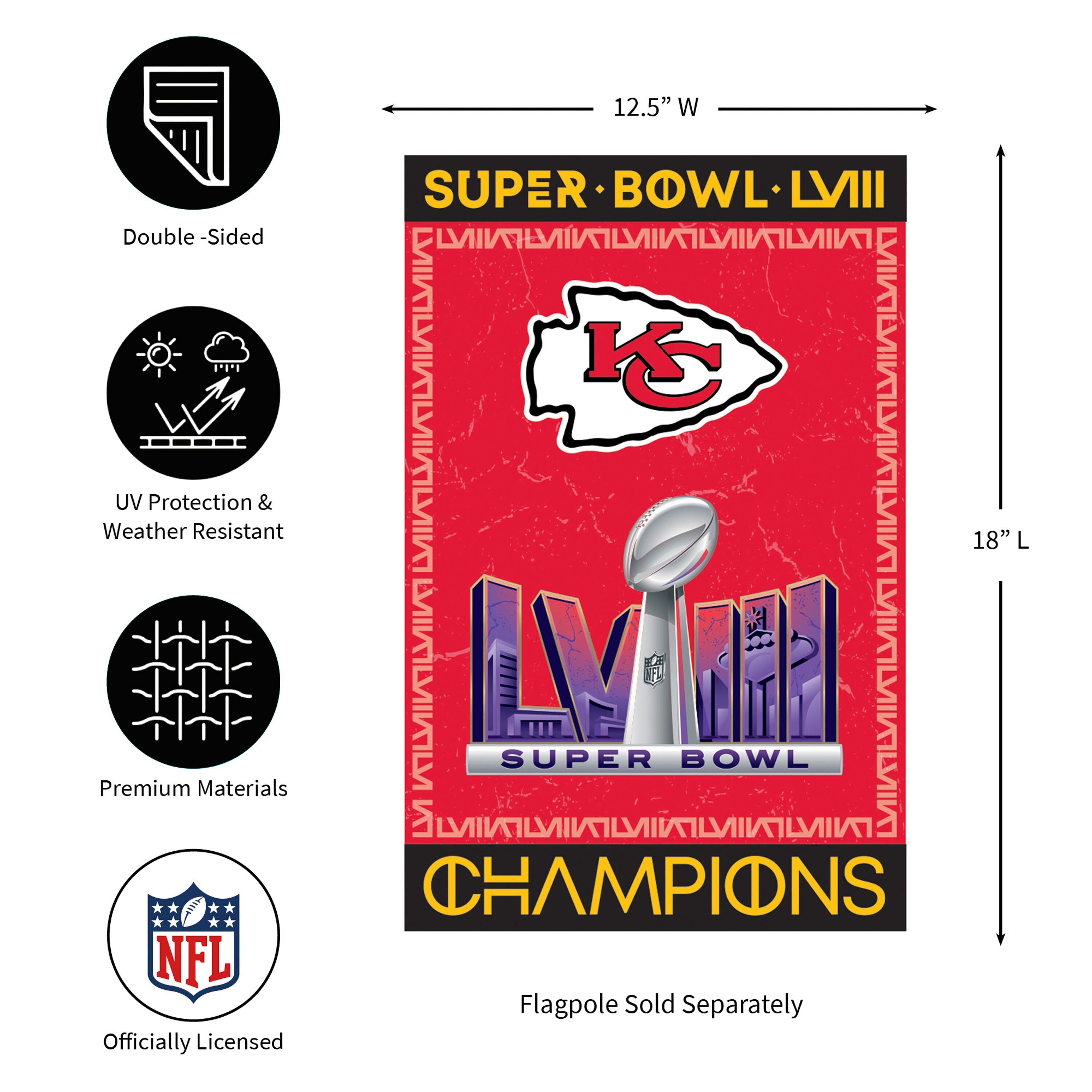 Kansas City Chiefs SB58 Champions Embossed Suede Flag - Sports Gifts, Sports Memorabilia, Sports Collectibles, Fan Shop