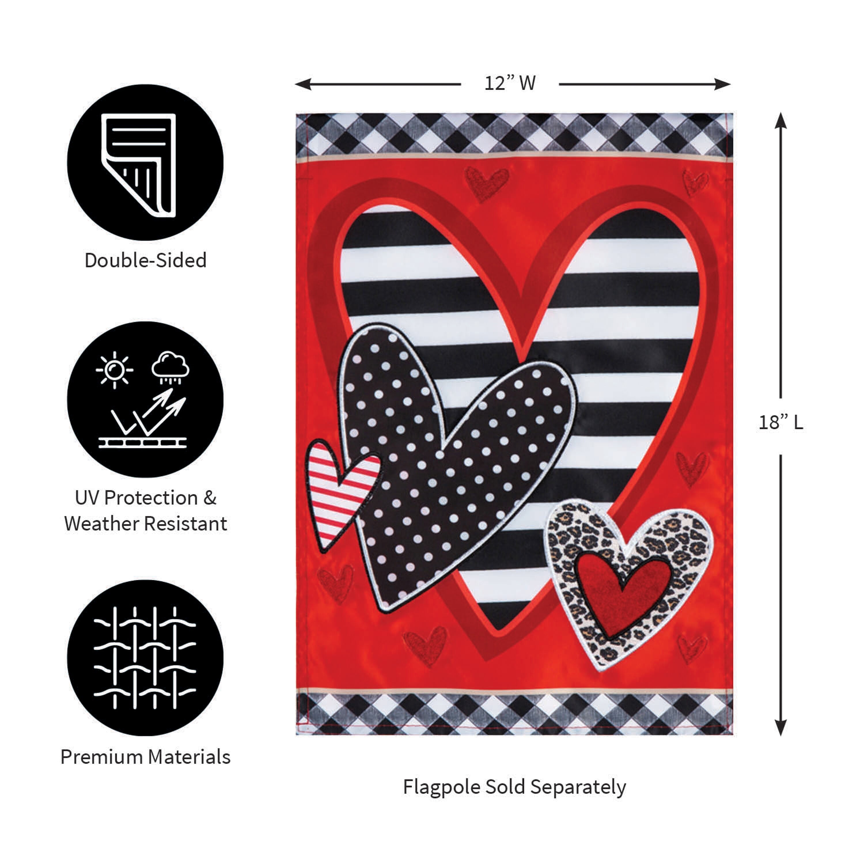 Patterned Heart Applique Garden Flag - Sports Gifts, Sports Memorabilia, Sports Collectibles, Fan Shop