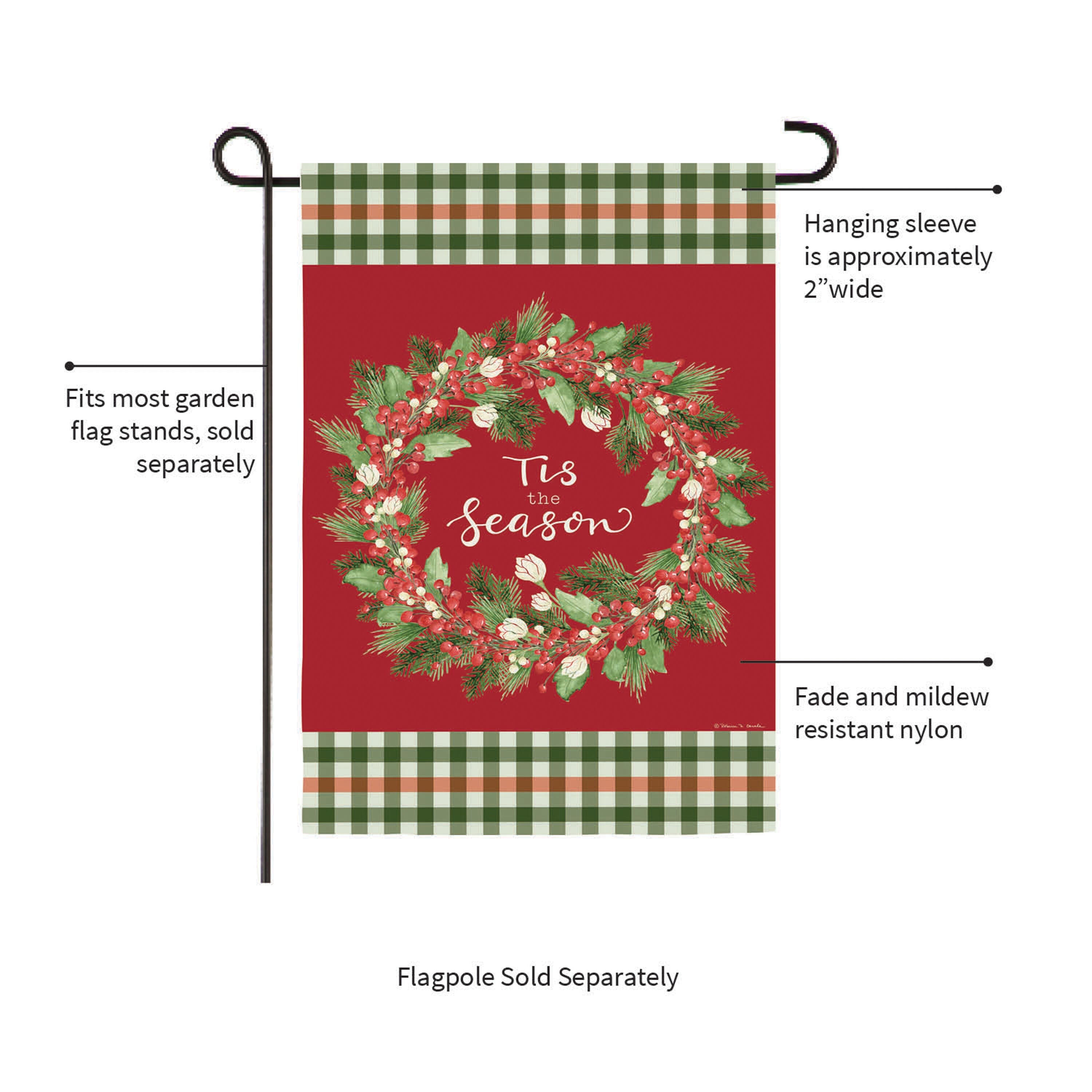 Tis the Season Wreath Burlap Garden Flag - Sports Gifts, Sports Memorabilia, Sports Collectibles, Fan Shop