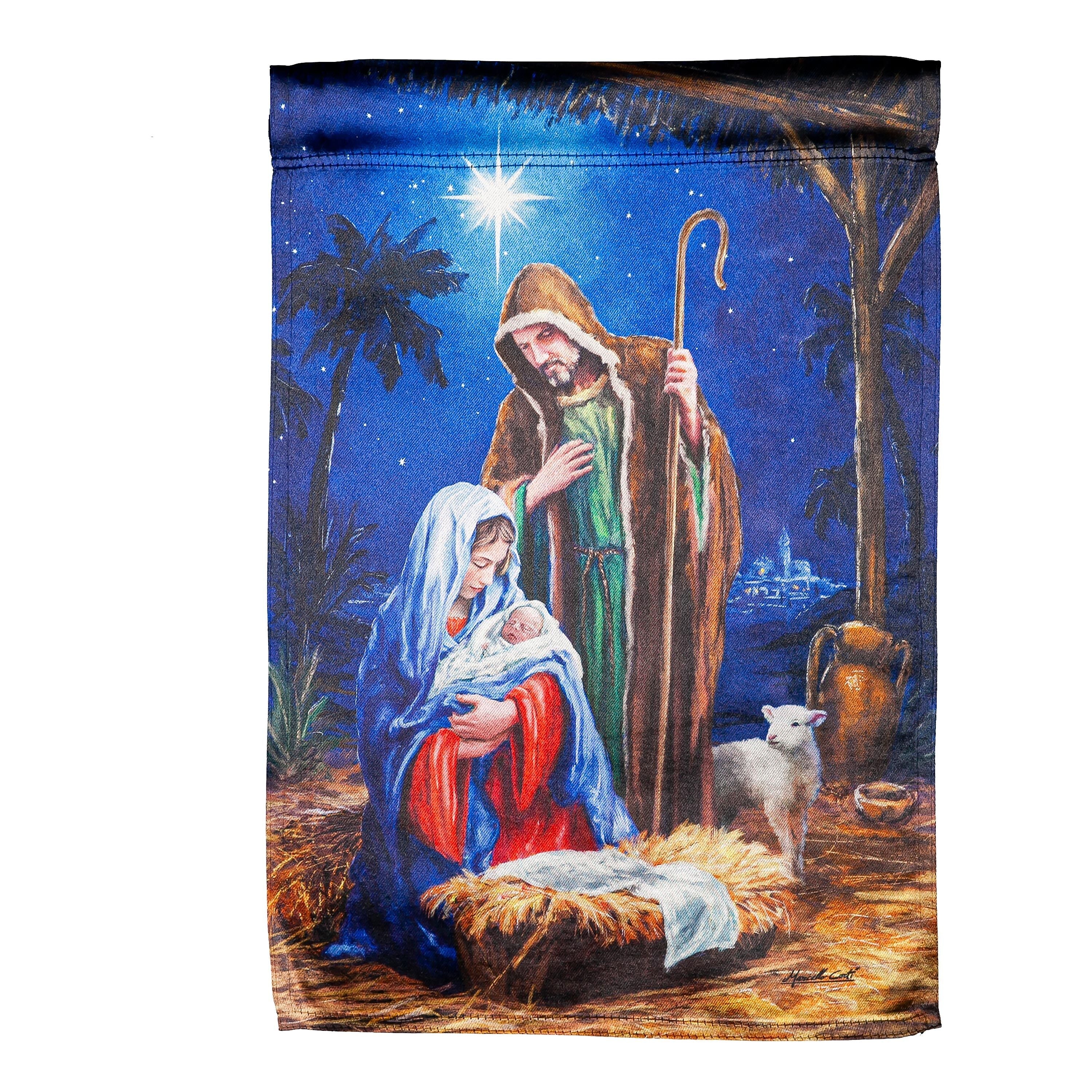 Holy Night Nativity Garden Lustre Flag