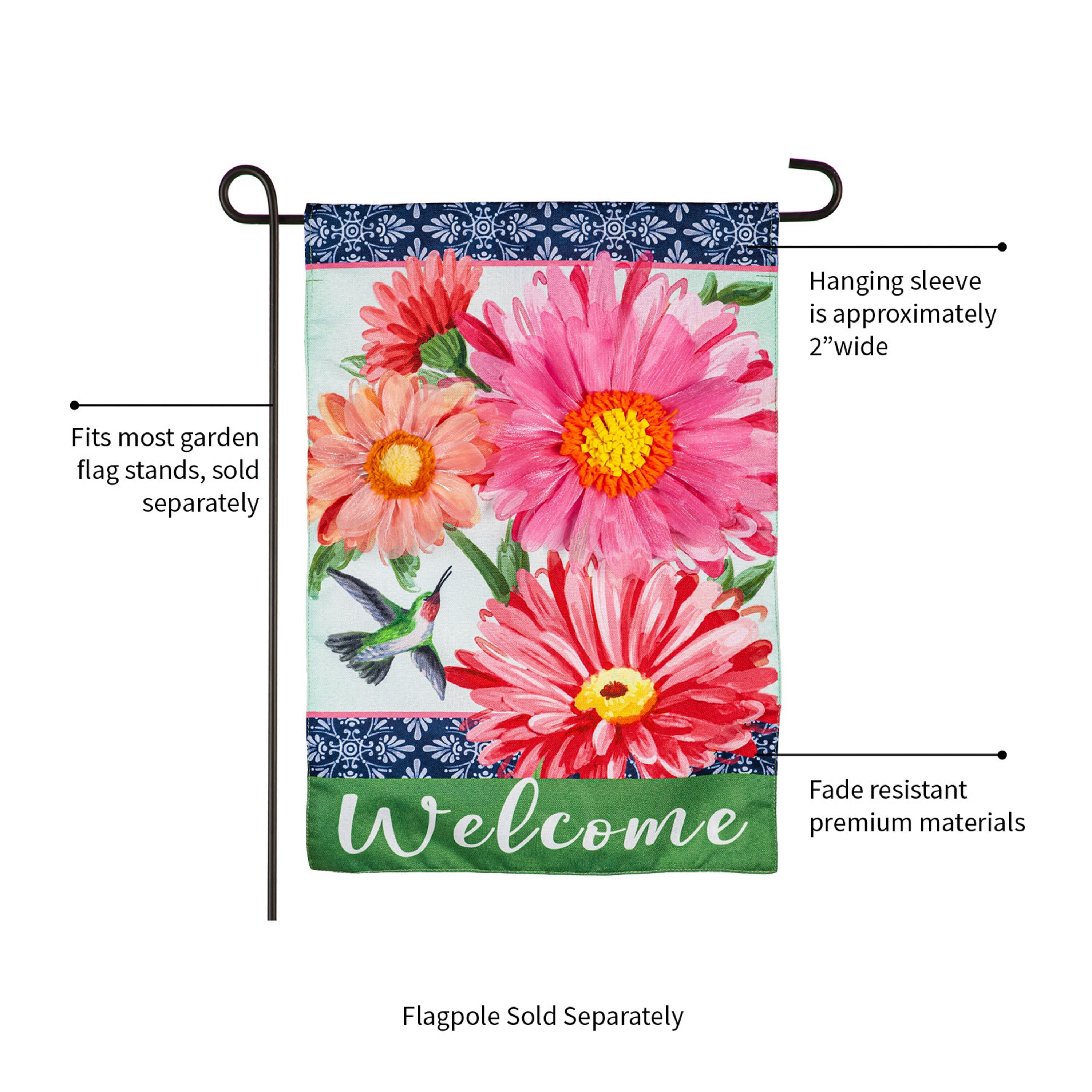 Gerberas and Hummingbird Garden Linen Flag - Sports Gifts, Sports Memorabilia, Sports Collectibles, Fan Shop
