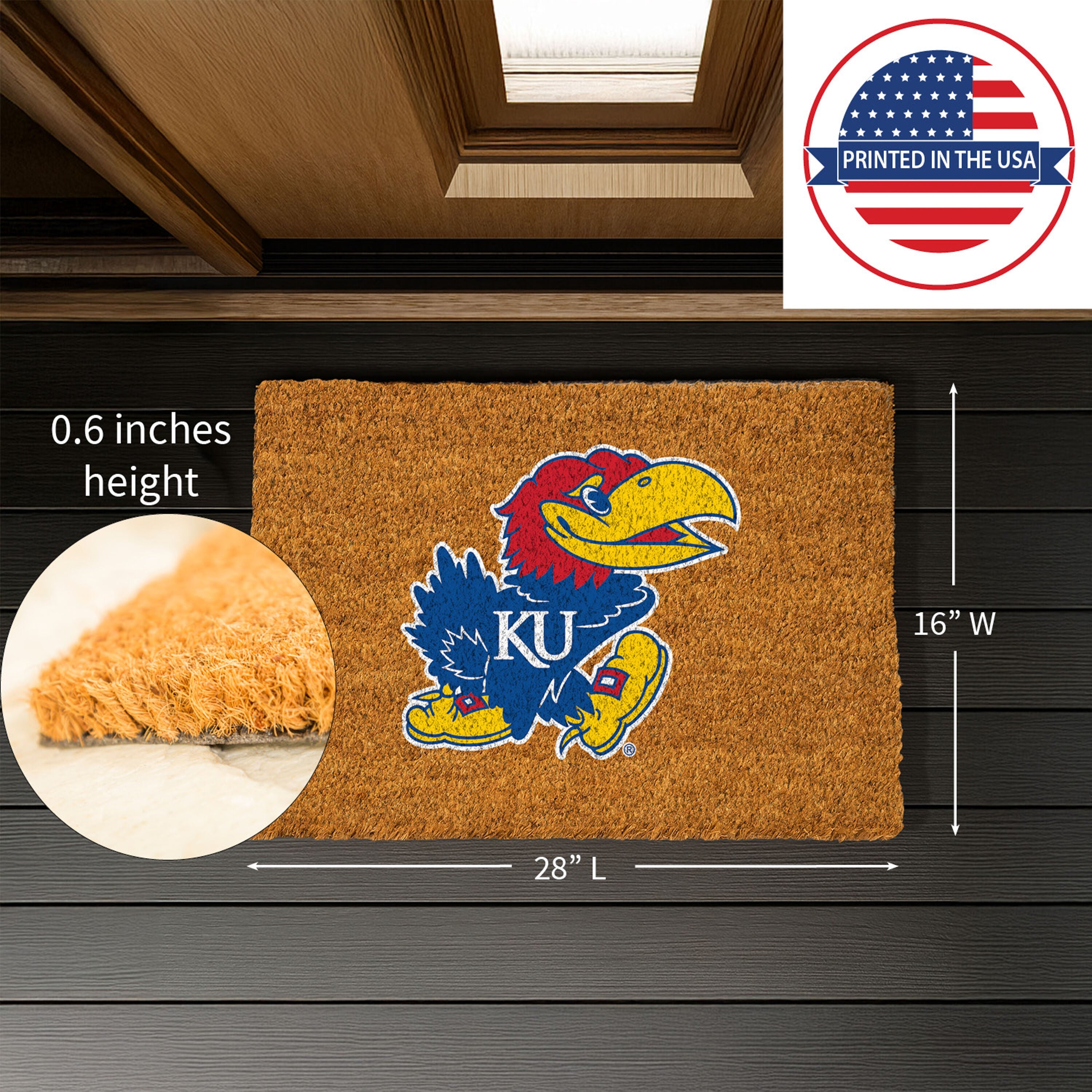 Coir Mat, 16"x28", University of Kansas - Sports Gifts, Sports Memorabilia, Sports Collectibles, Fan Shop