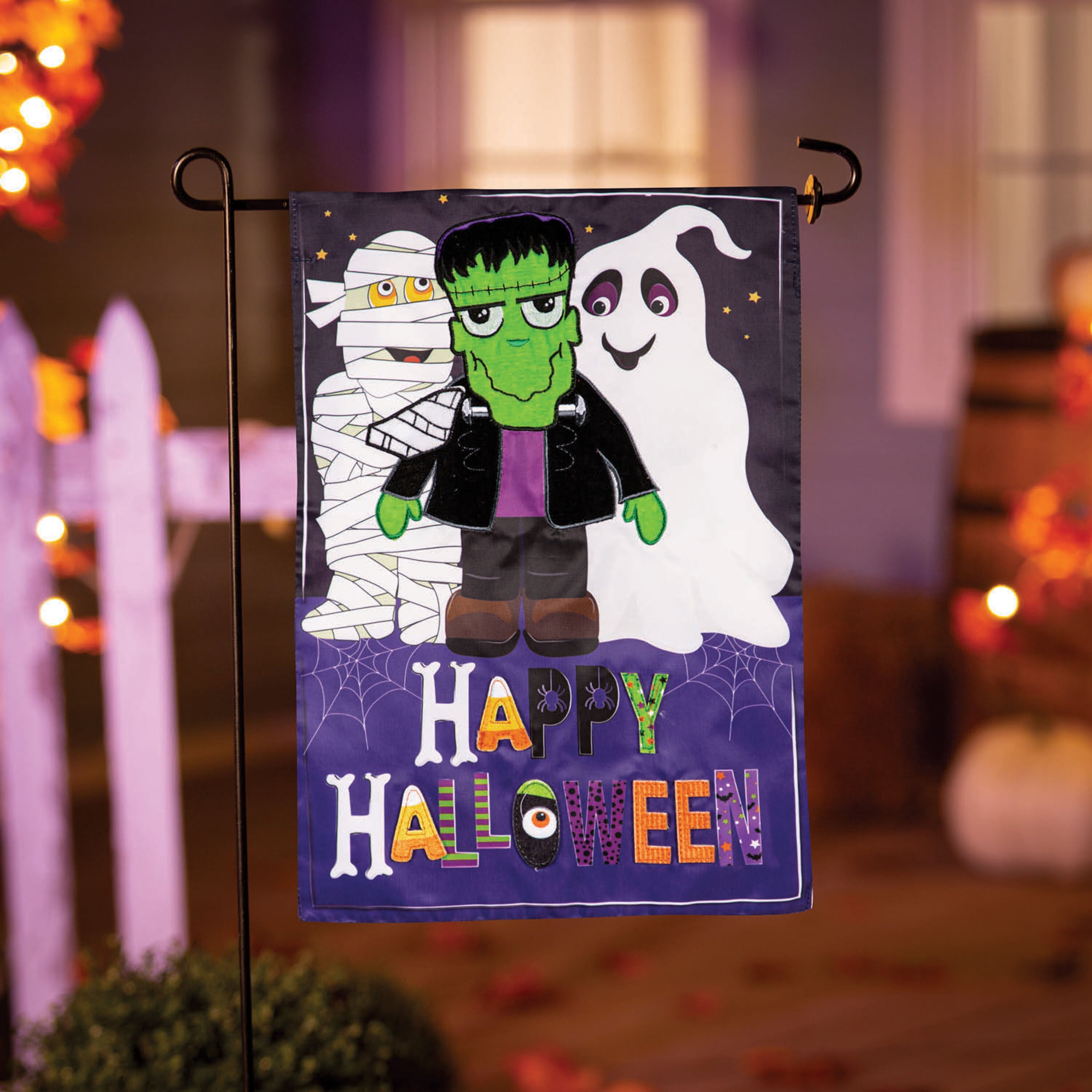 Happy Halloween Trio Applique Garden Flag