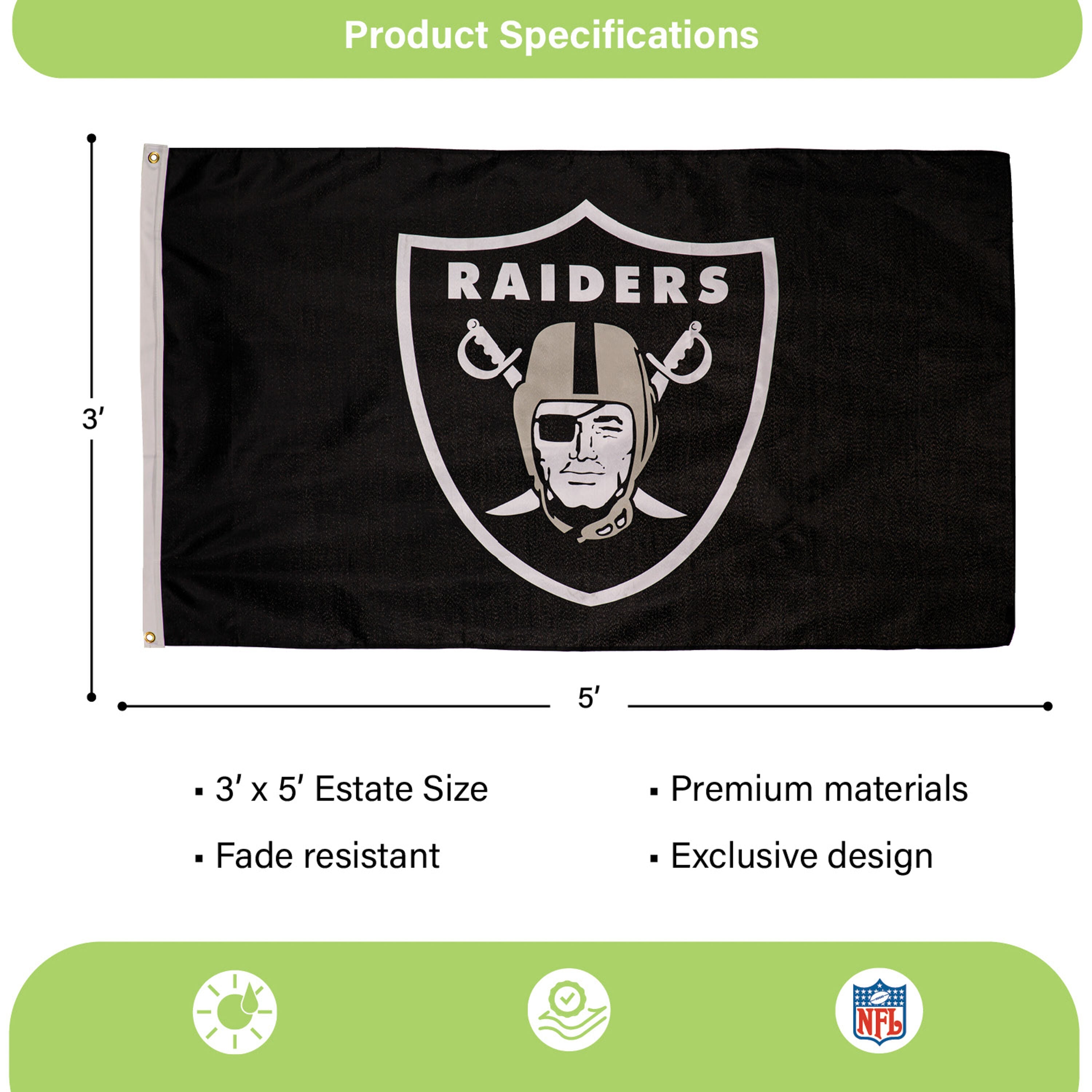 Las Vegas Raiders Single Sided Estate Flag with 2 Grommets, 3'x5'