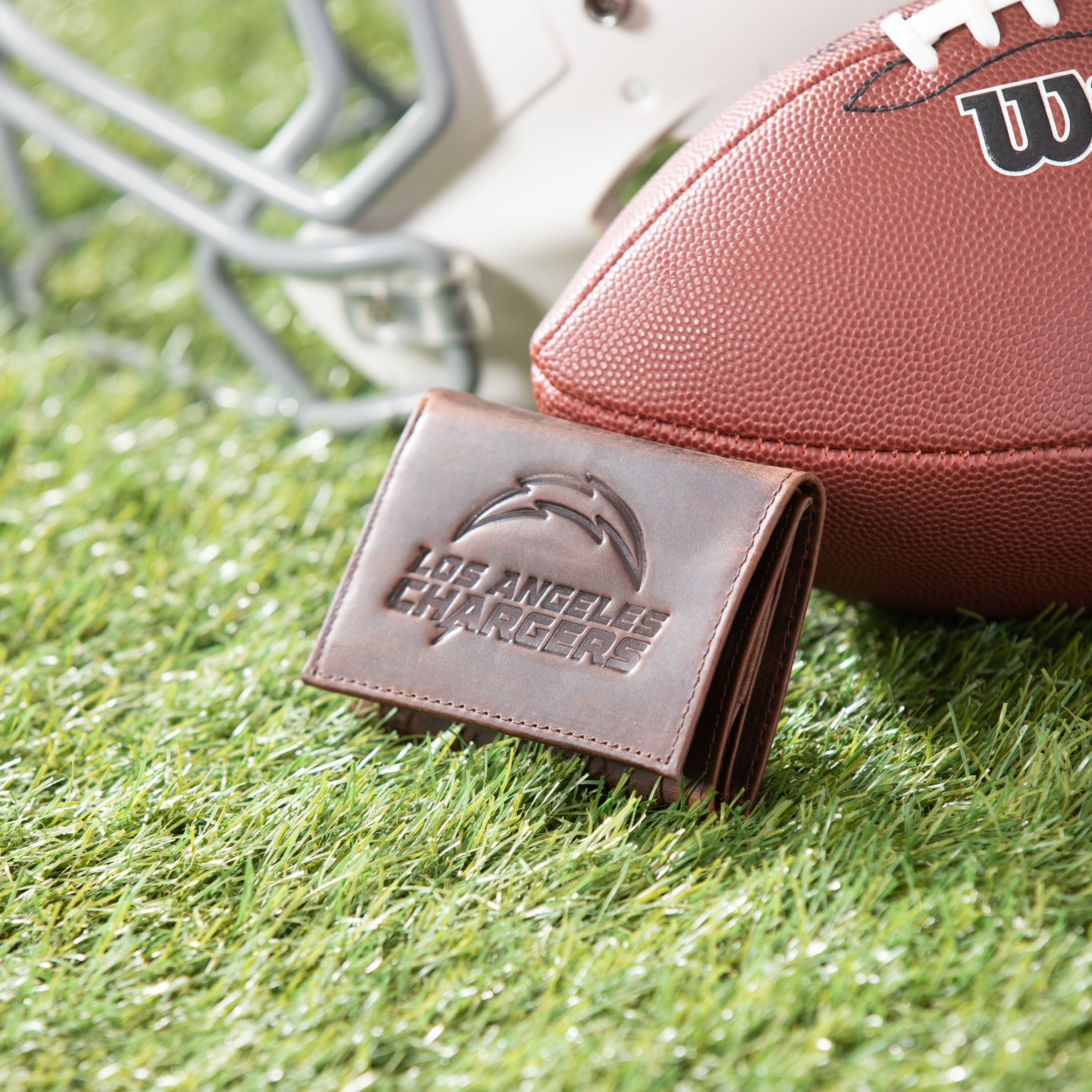 Los Angeles Chargers, Tri-Fold Wallet, Brown, CH, 100% Genuine Leather - Sports Gifts, Sports Memorabilia, Sports Collectibles, Fan Shop