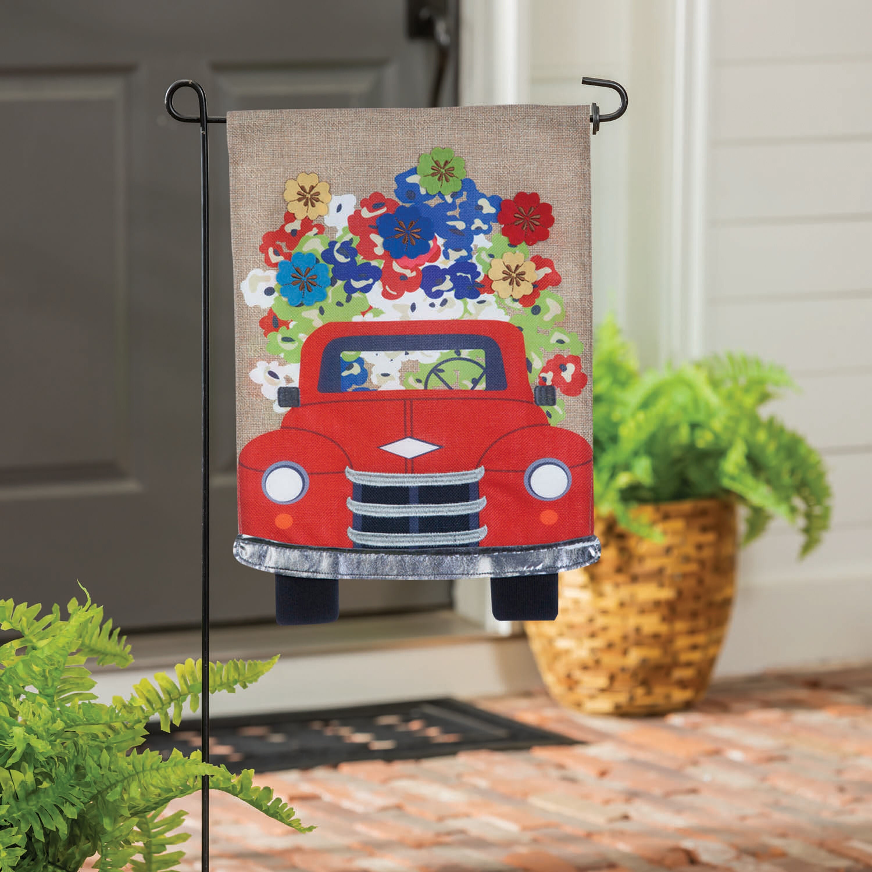 Burlap garden flag, Red Truck Flowers - Sports Gifts, Sports Memorabilia, Sports Collectibles, Fan Shop