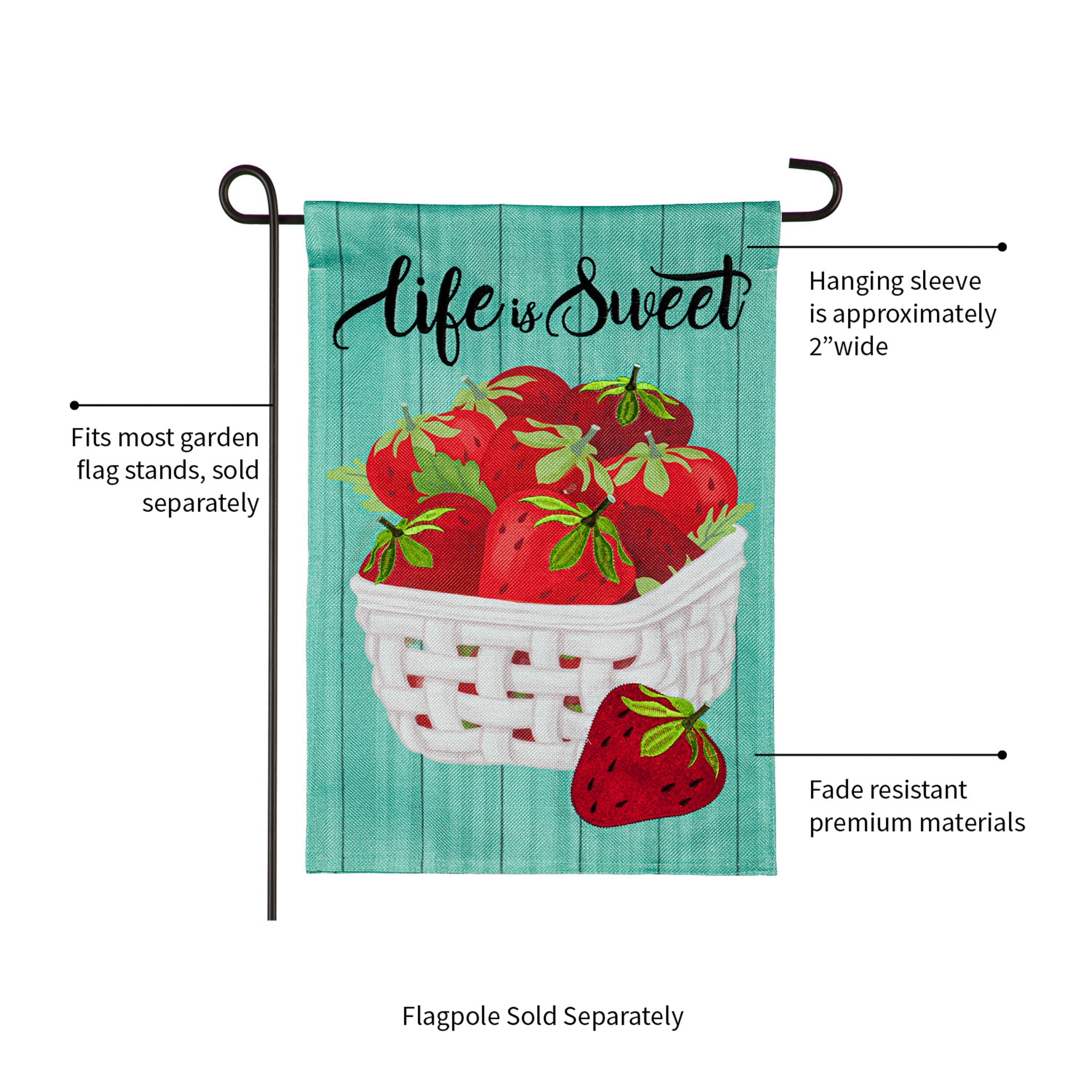 Life is Sweet Strawberries Garden Burlap Flag - Sports Gifts, Sports Memorabilia, Sports Collectibles, Fan Shop