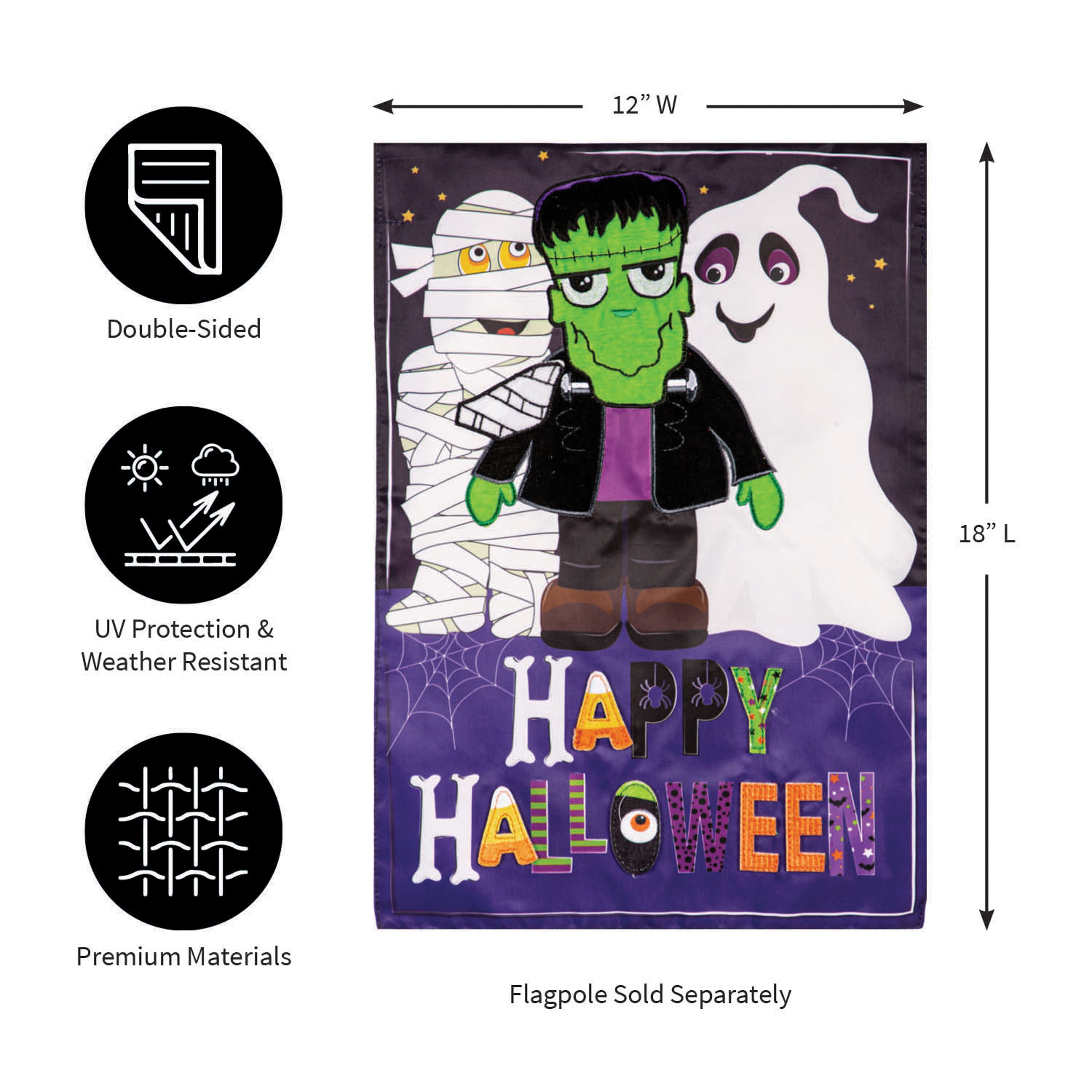 Happy Halloween Trio Applique Garden Flag