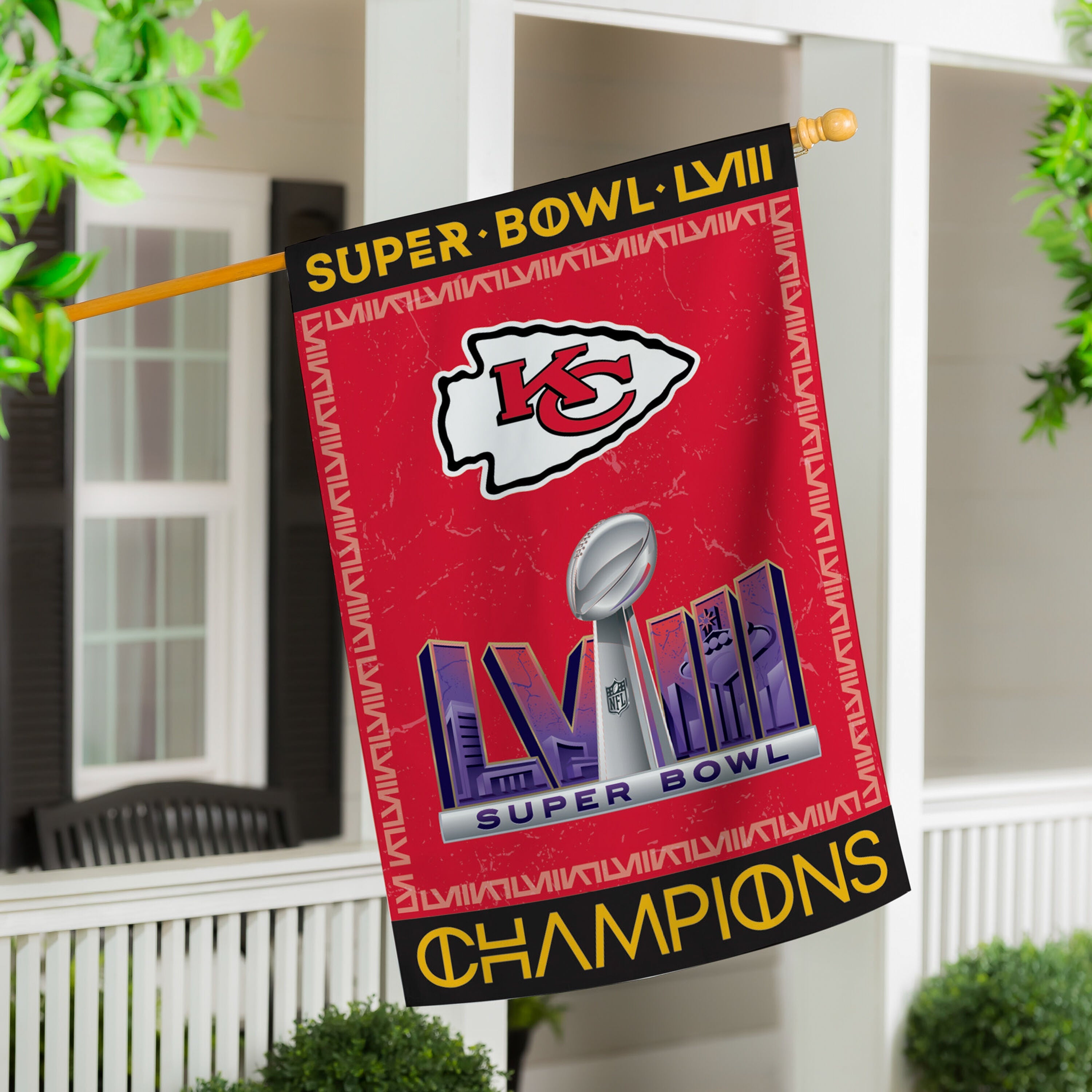 Kansas City Chiefs SB58 Champions Embossed Suede House Flag - Sports Gifts, Sports Memorabilia, Sports Collectibles, Fan Shop