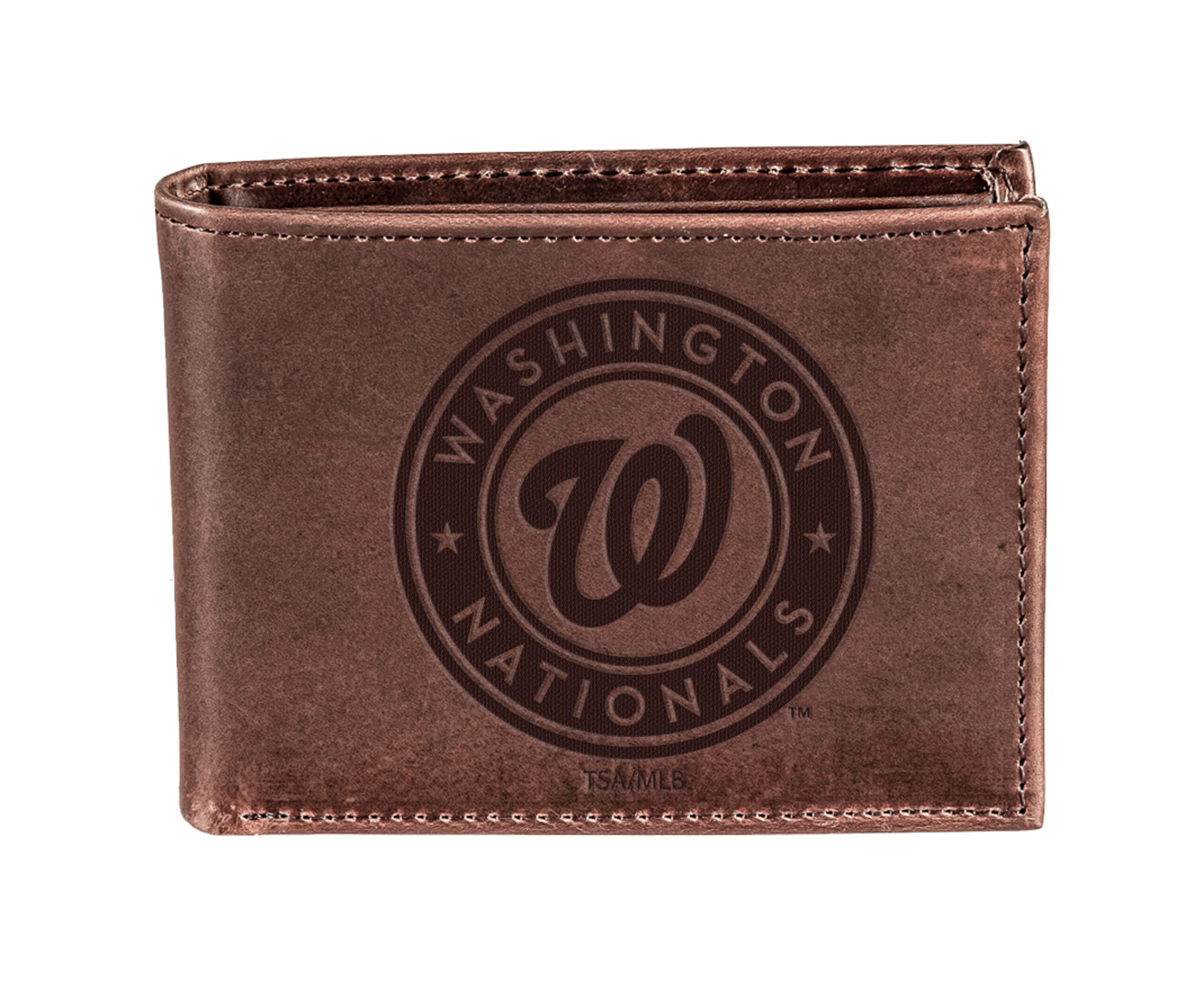Washington Nationals Bi-Fold Wallet Brown 100% Genuine Leather - Sports Gifts, Sports Memorabilia, Sports Collectibles, Fan Shop