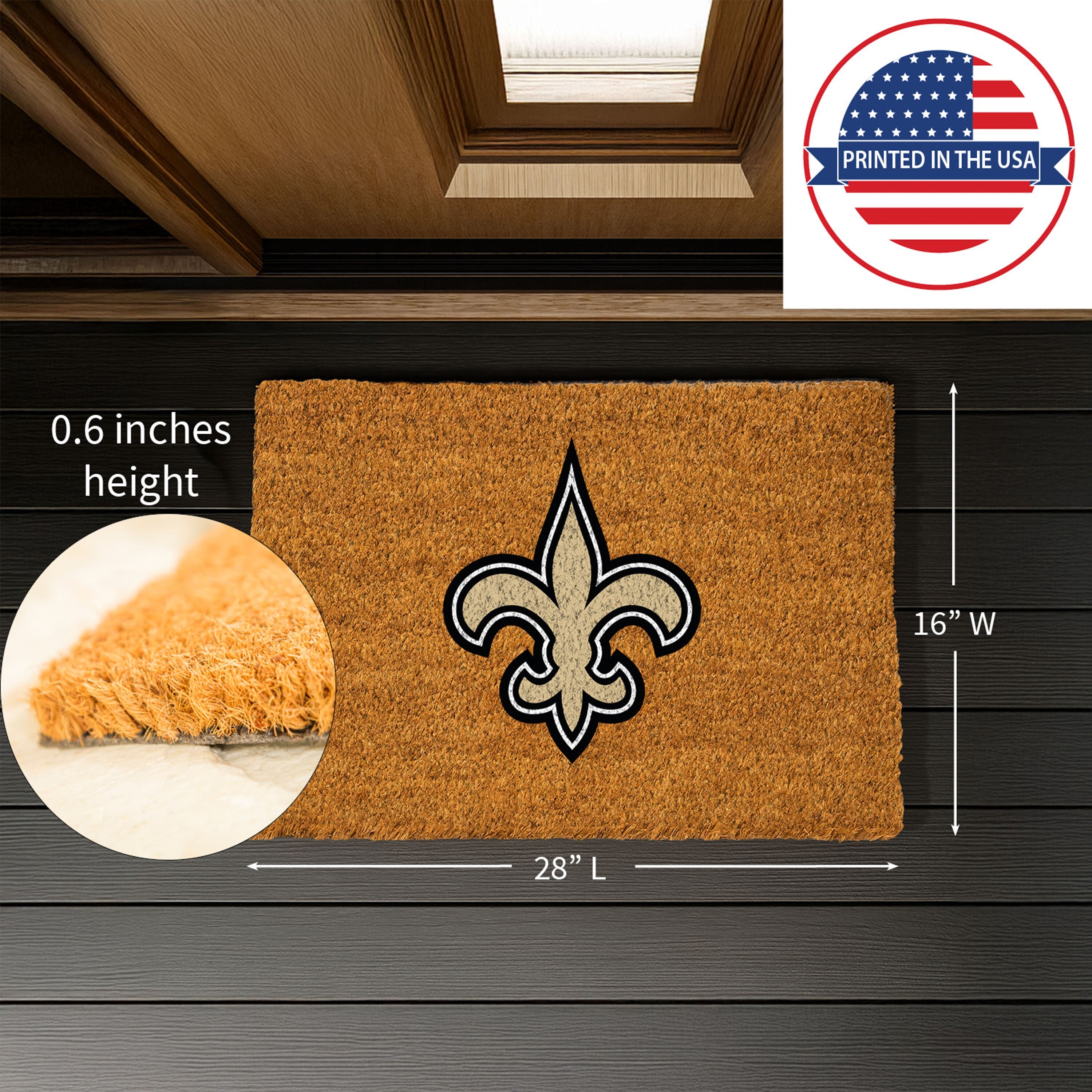 Coir Mat, 16"x28", New Orleans Saints - Sports Gifts, Sports Memorabilia, Sports Collectibles, Fan Shop
