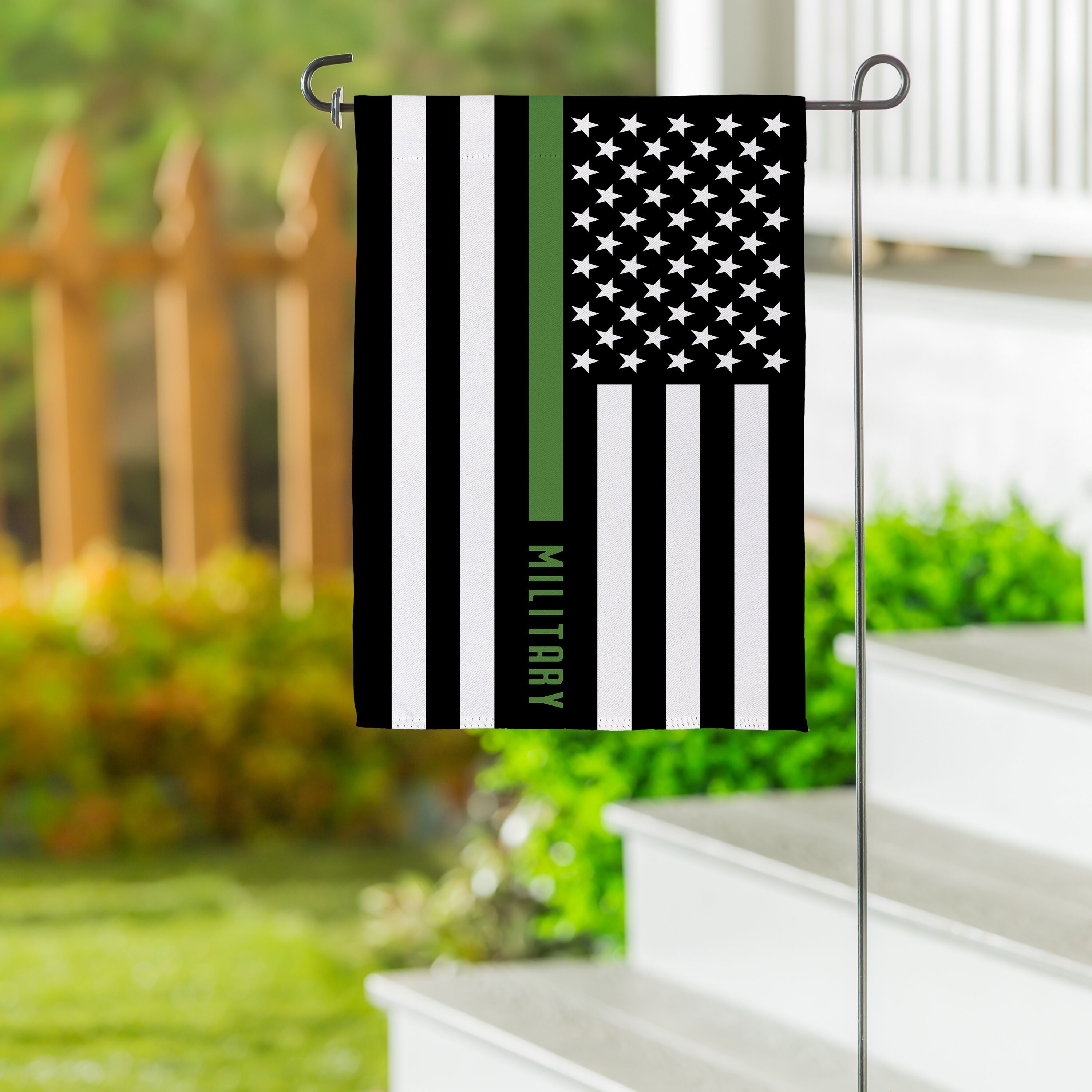 Military Thin Green Line Garden Suede Flag