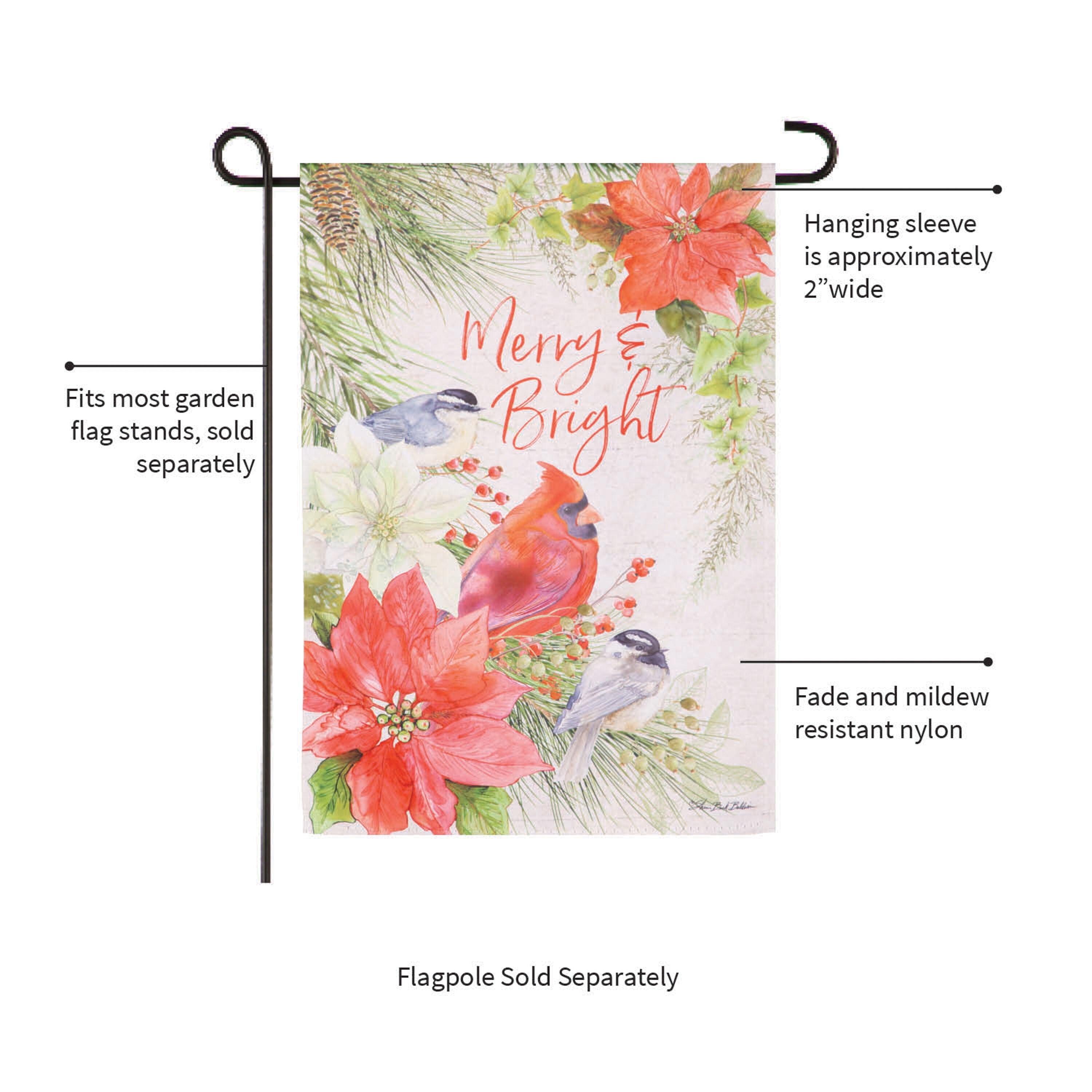 Merry and Bright Cardinal Suede Garden Flag - Sports Gifts, Sports Memorabilia, Sports Collectibles, Fan Shop