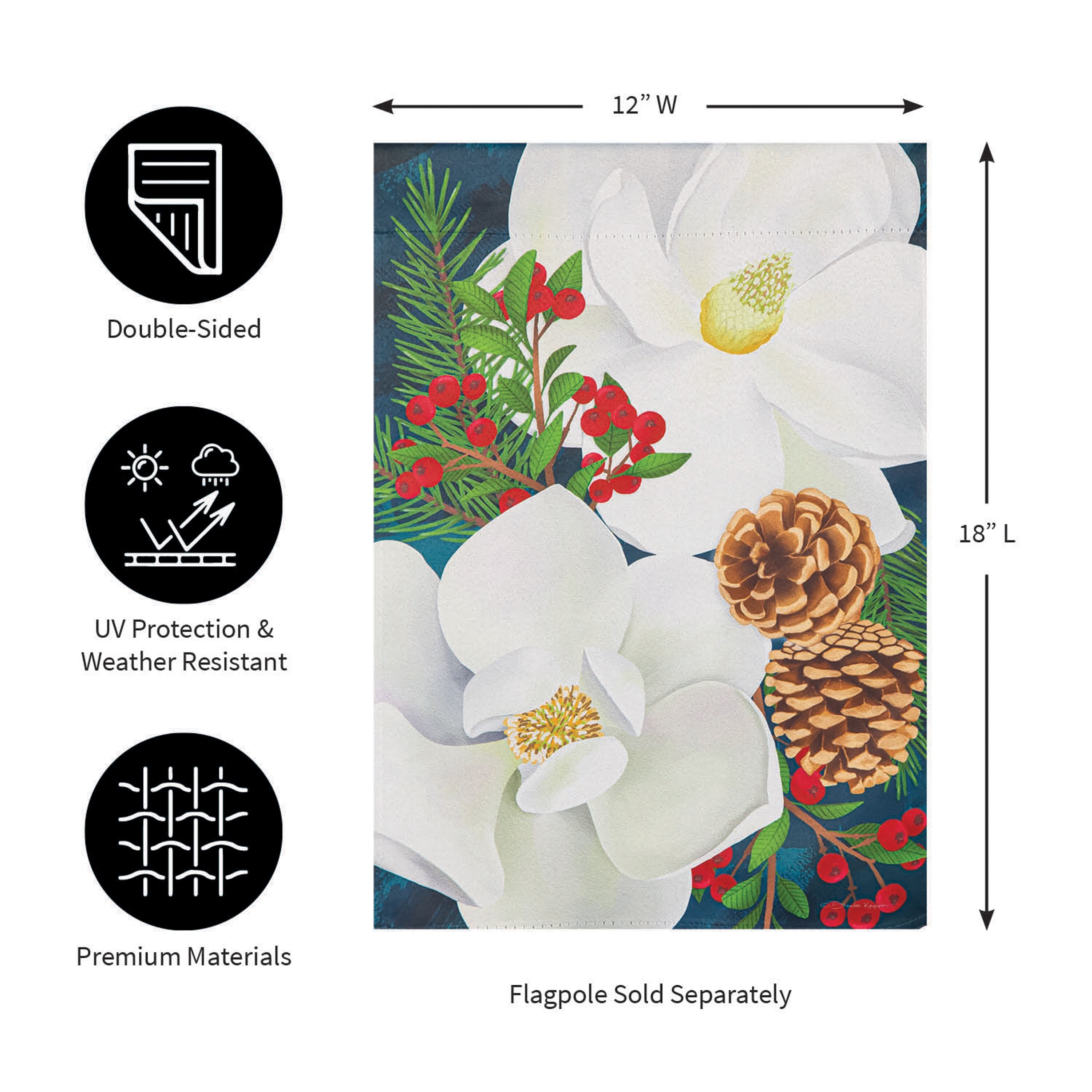 Holiday Magnolia Arrangement Suede Garden Flag - Sports Gifts, Sports Memorabilia, Sports Collectibles, Fan Shop