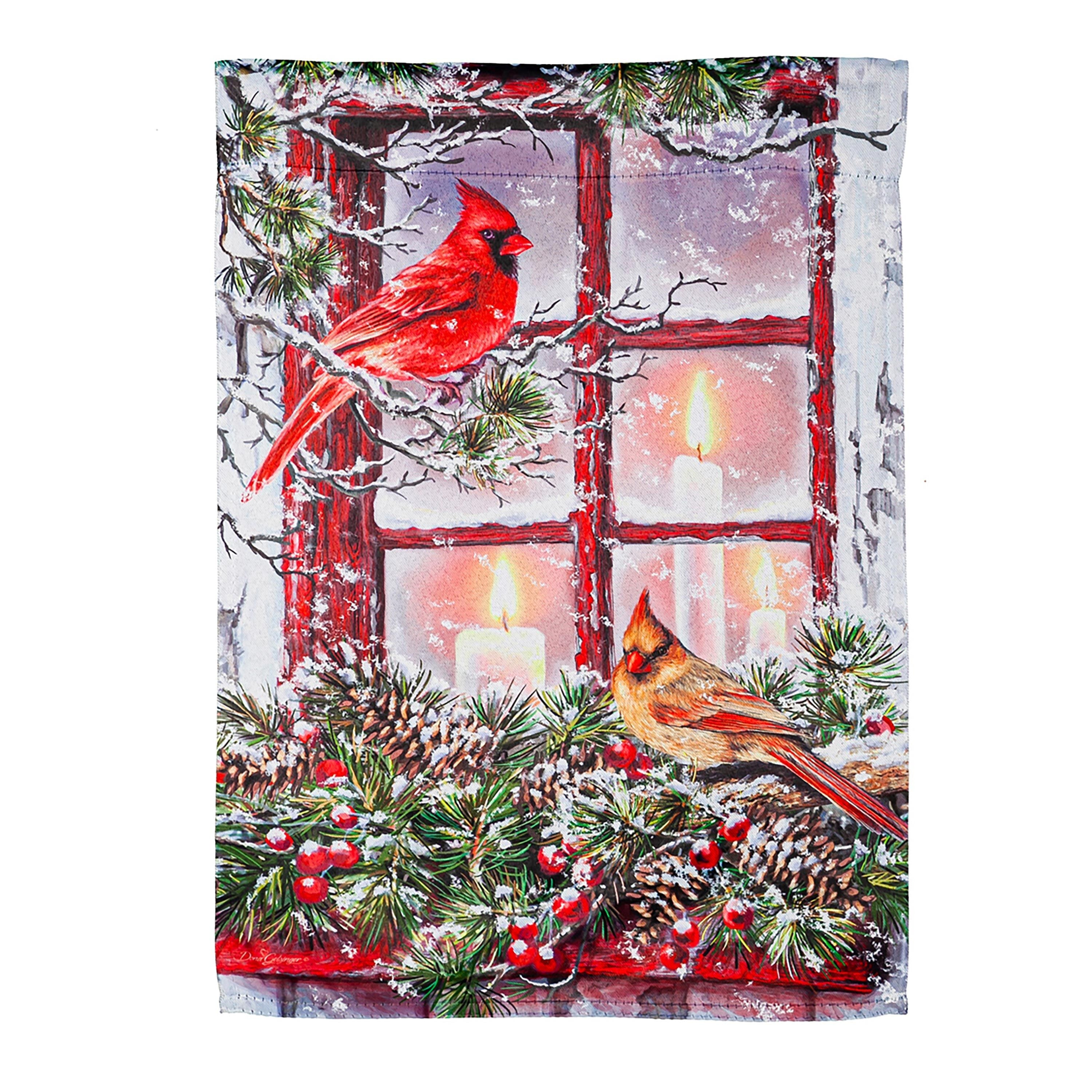 Cardinals in the Window Garden Suede Flag