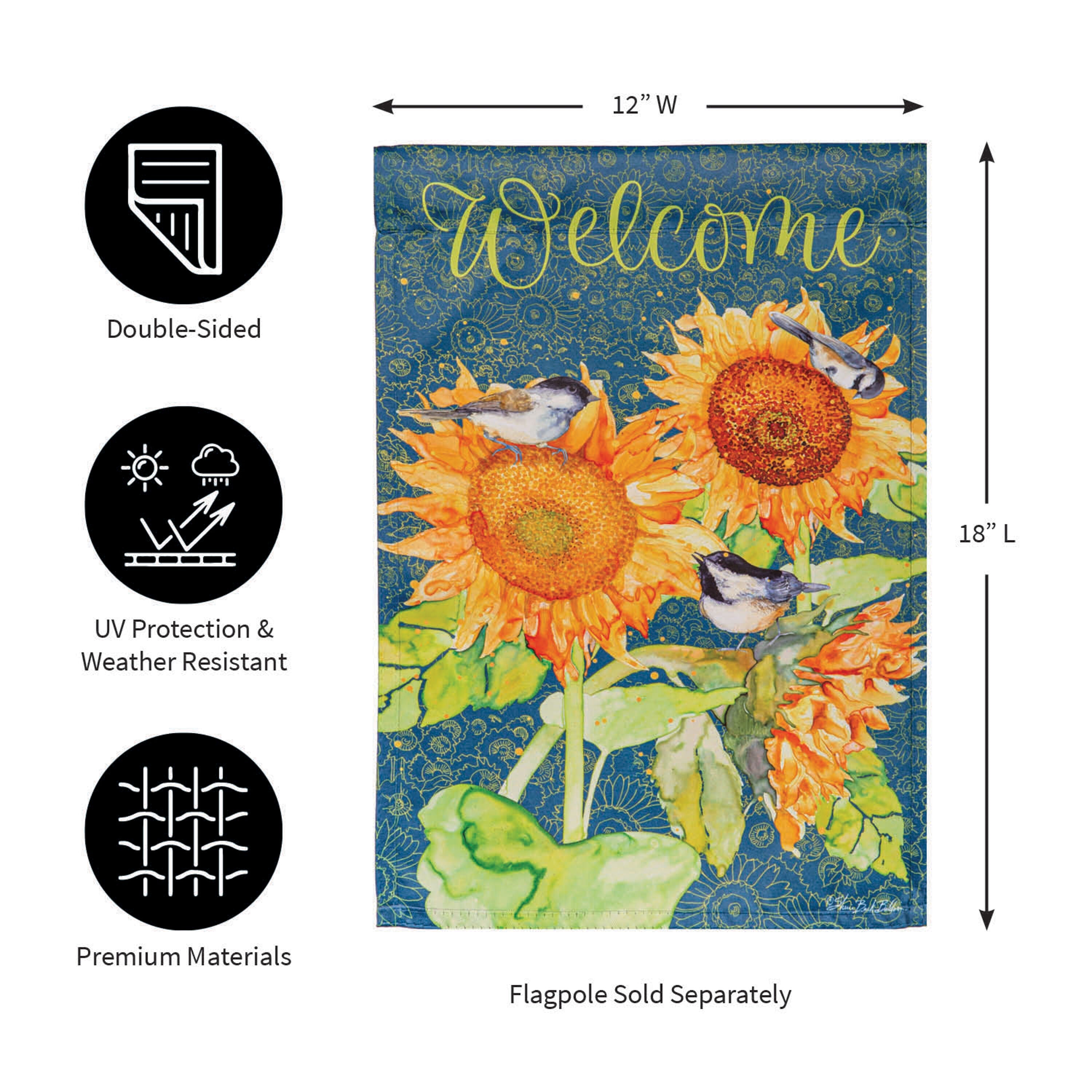 Sunflowers and Birdies Suede Garden Flag - Sports Gifts, Sports Memorabilia, Sports Collectibles, Fan Shop