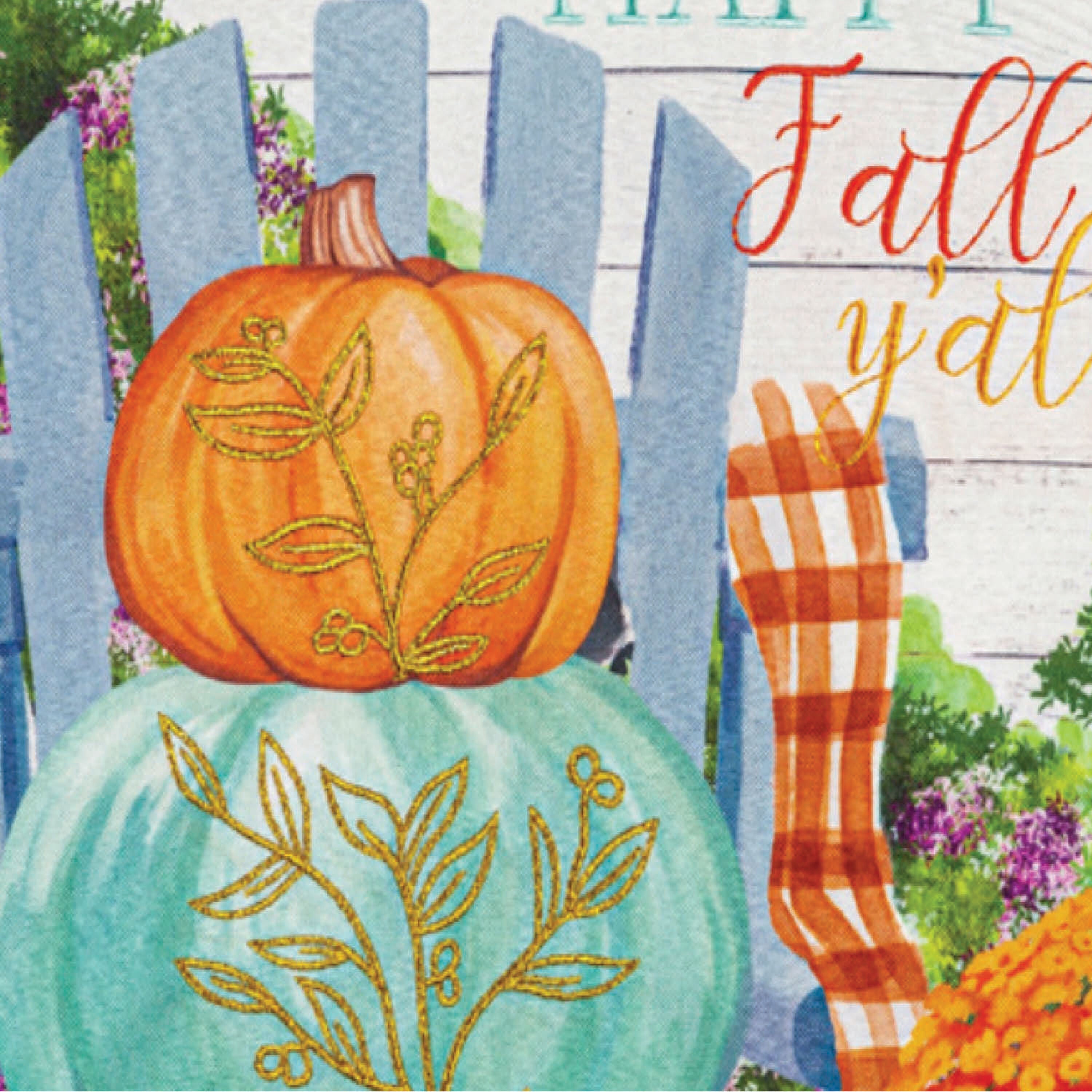 Happy Fall Stacked Pumpkins Garden Linen Flag - Sports Gifts, Sports Memorabilia, Sports Collectibles, Fan Shop