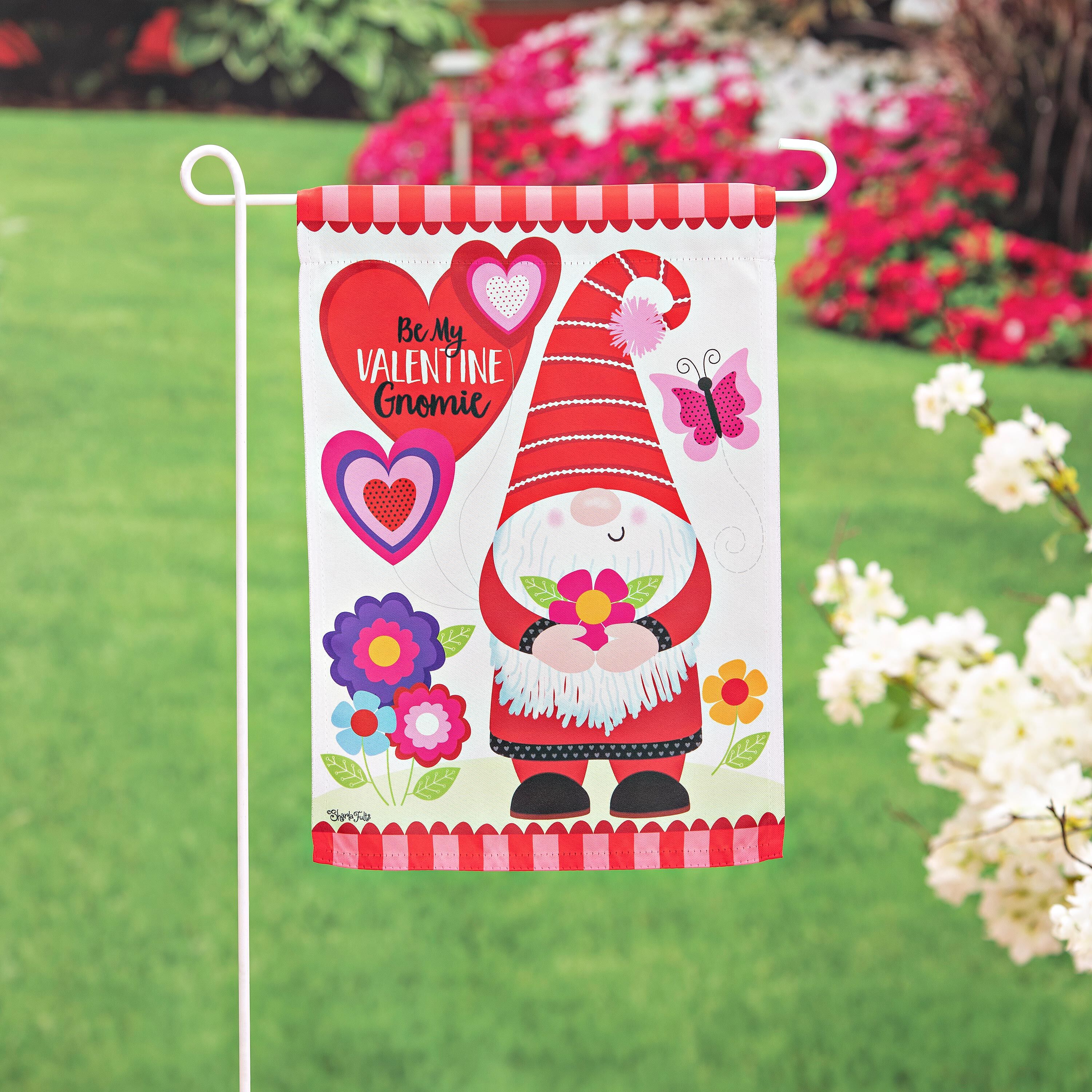 Gnome Valentine's Suede Garden Flag - Sports Gifts, Sports Memorabilia, Sports Collectibles, Fan Shop