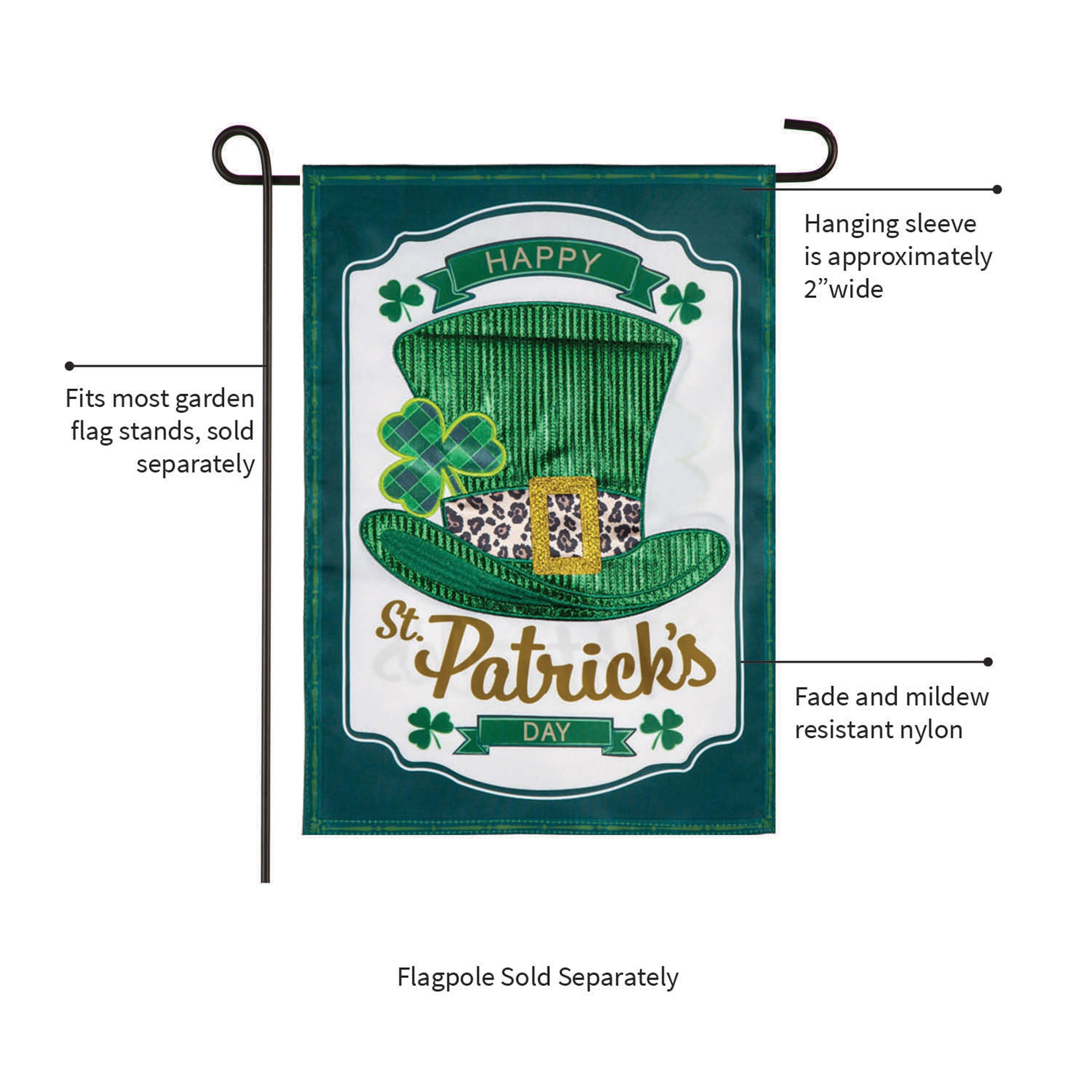 St. Patrick's Day Top Hat Applique Garden Flag - Sports Gifts, Sports Memorabilia, Sports Collectibles, Fan Shop