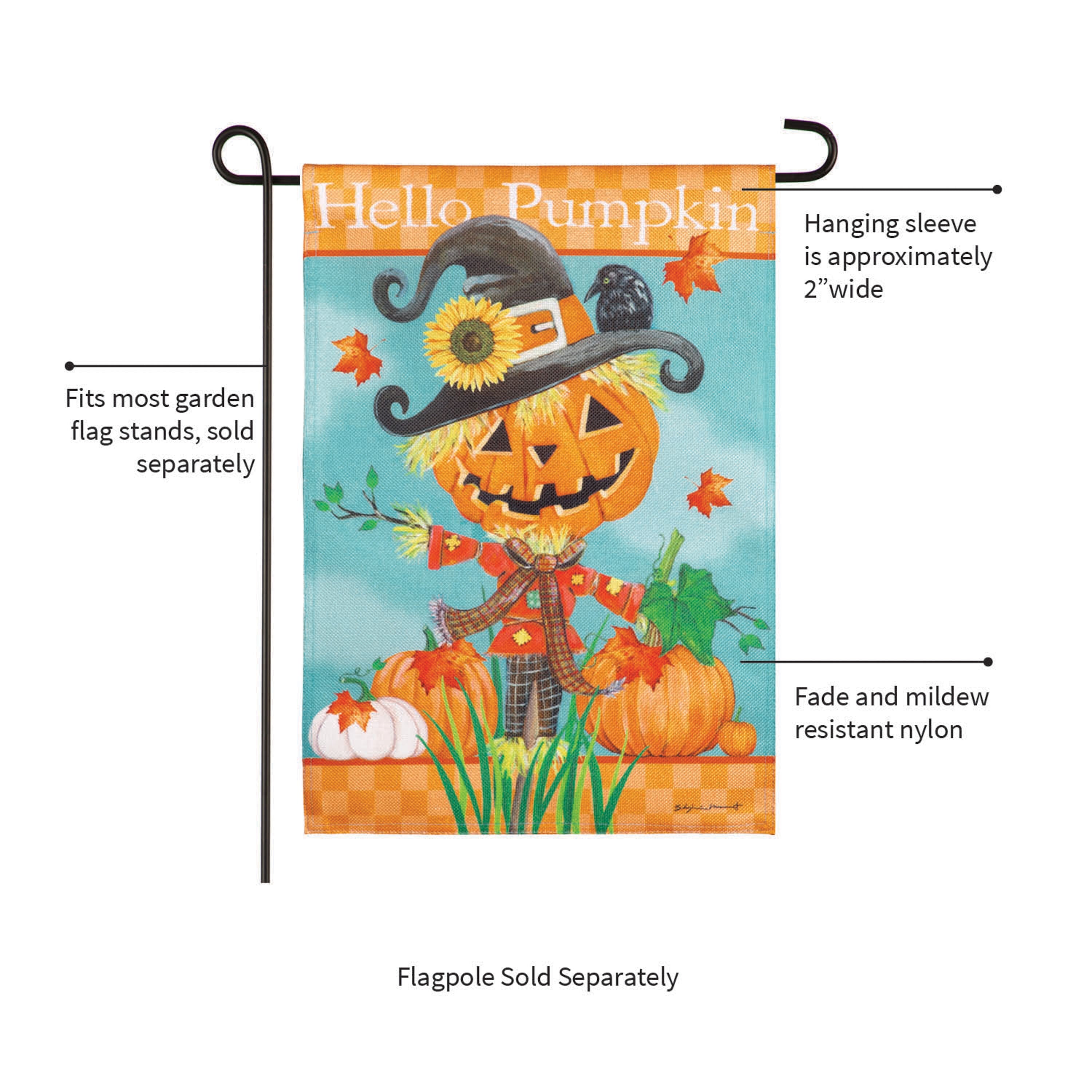 Hello Pumpkin Scarecrow Burlap Garden Flag - Sports Gifts, Sports Memorabilia, Sports Collectibles, Fan Shop