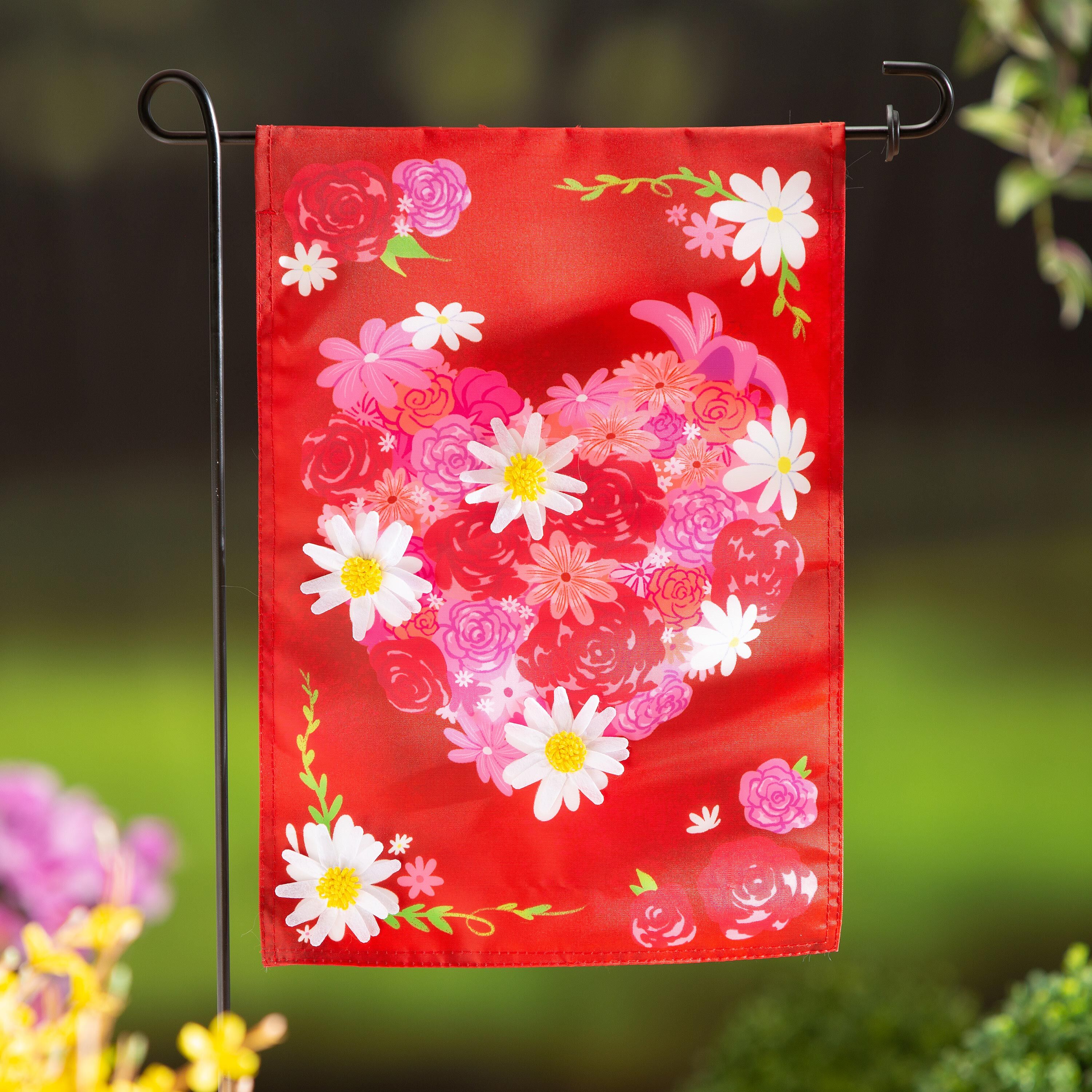 Heart A Flutter Floral Applique Garden Flag - Sports Gifts, Sports Memorabilia, Sports Collectibles, Fan Shop