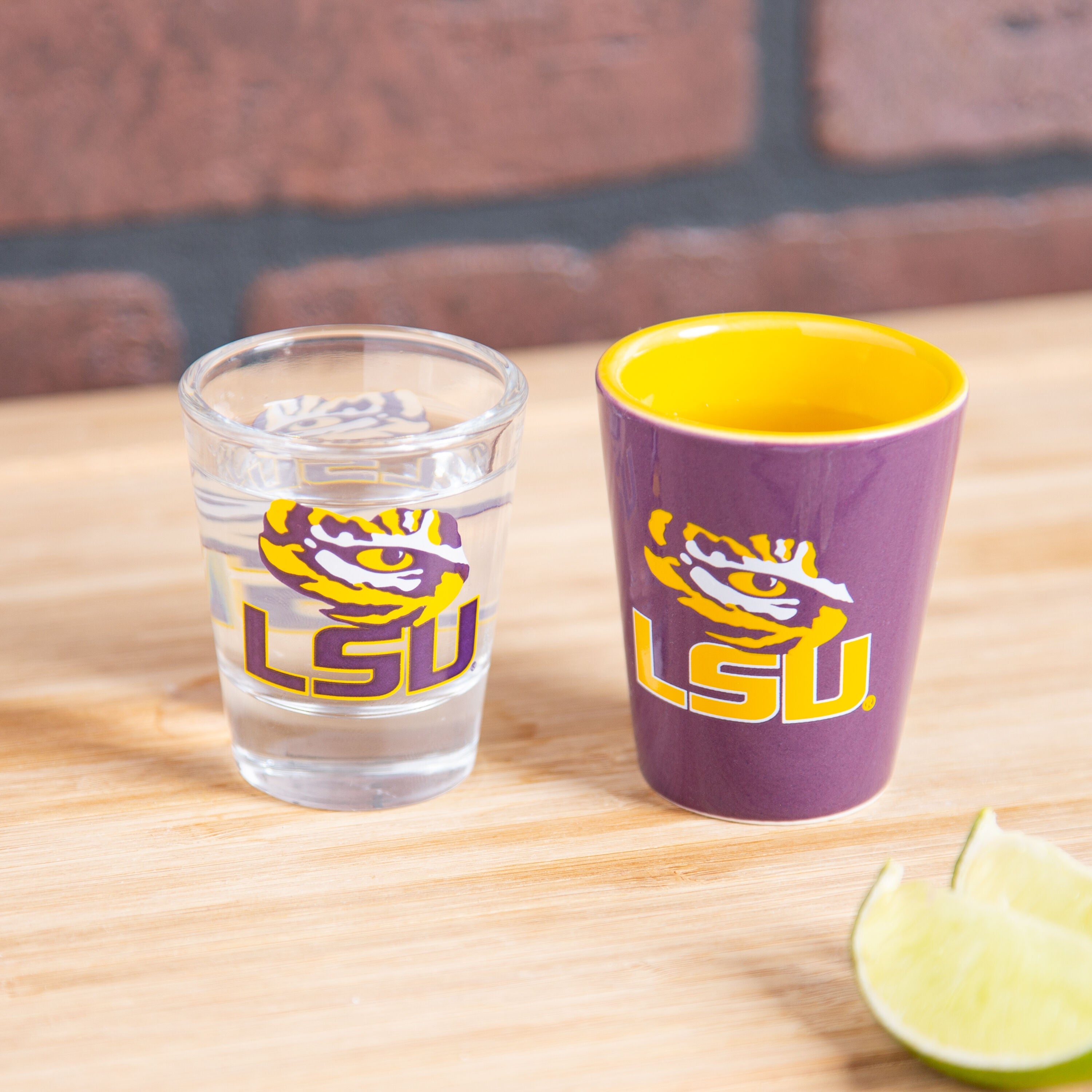 Louisiana State University 4-Piece Ceramic and Glass 2oz. Shot Glass Set - Sports Gifts, Sports Memorabilia, Sports Collectibles, Fan Shop