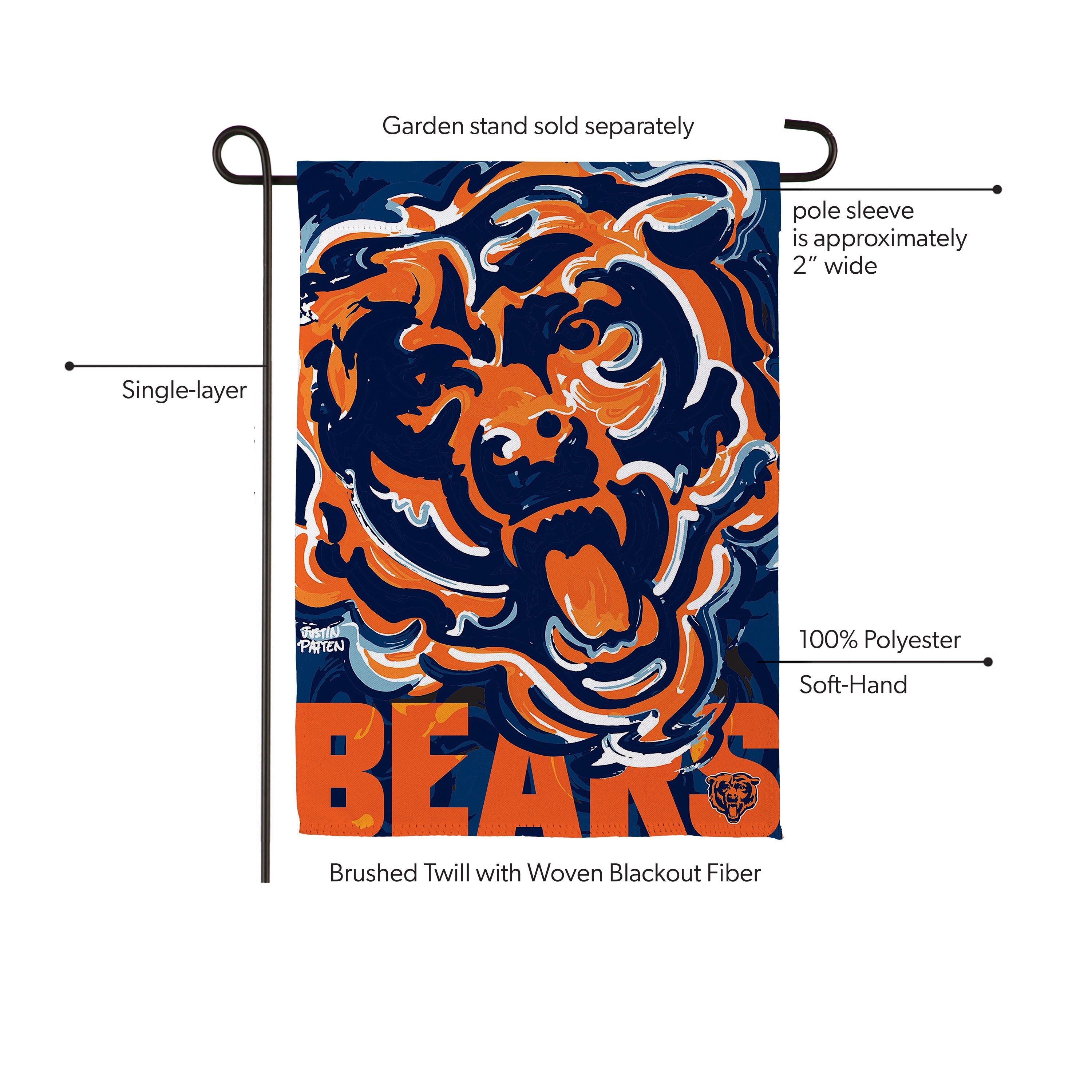 Chicago Bears Justin Patten Logo Suede Garden Flag - Sports Gifts, Sports Memorabilia, Sports Collectibles, Fan Shop