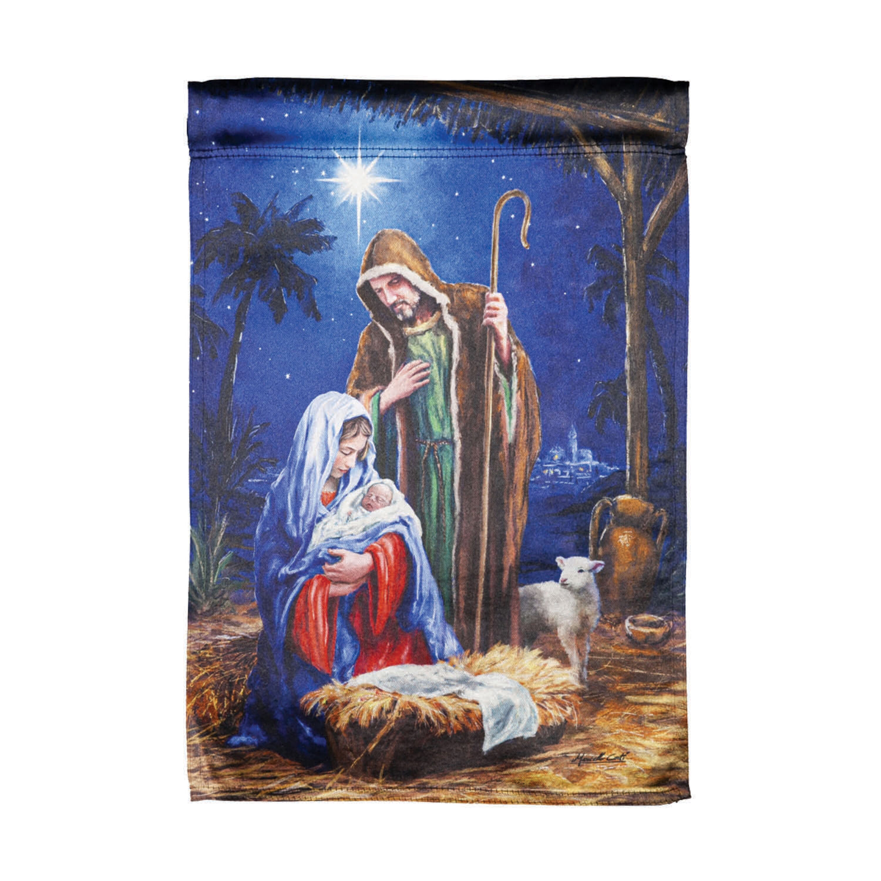 Holy Night Nativity Garden Lustre Flag