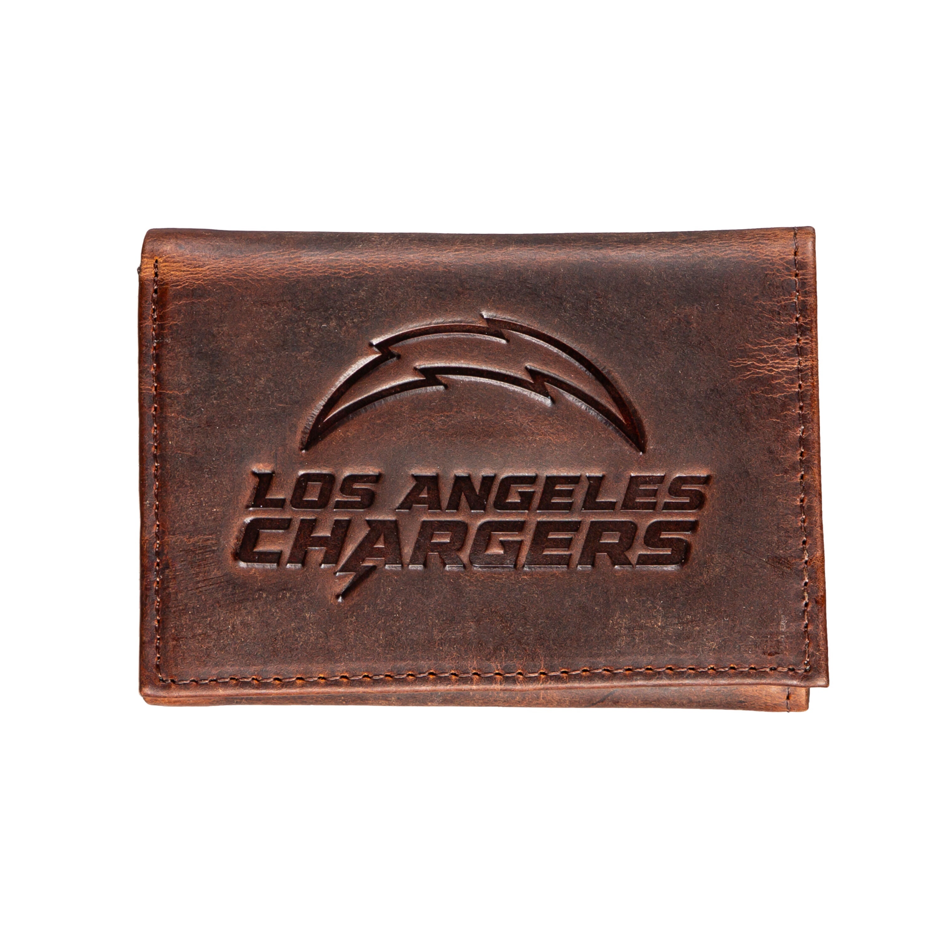 Los Angeles Chargers, Tri-Fold Wallet, Brown, CH, 100% Genuine Leather - Sports Gifts, Sports Memorabilia, Sports Collectibles, Fan Shop