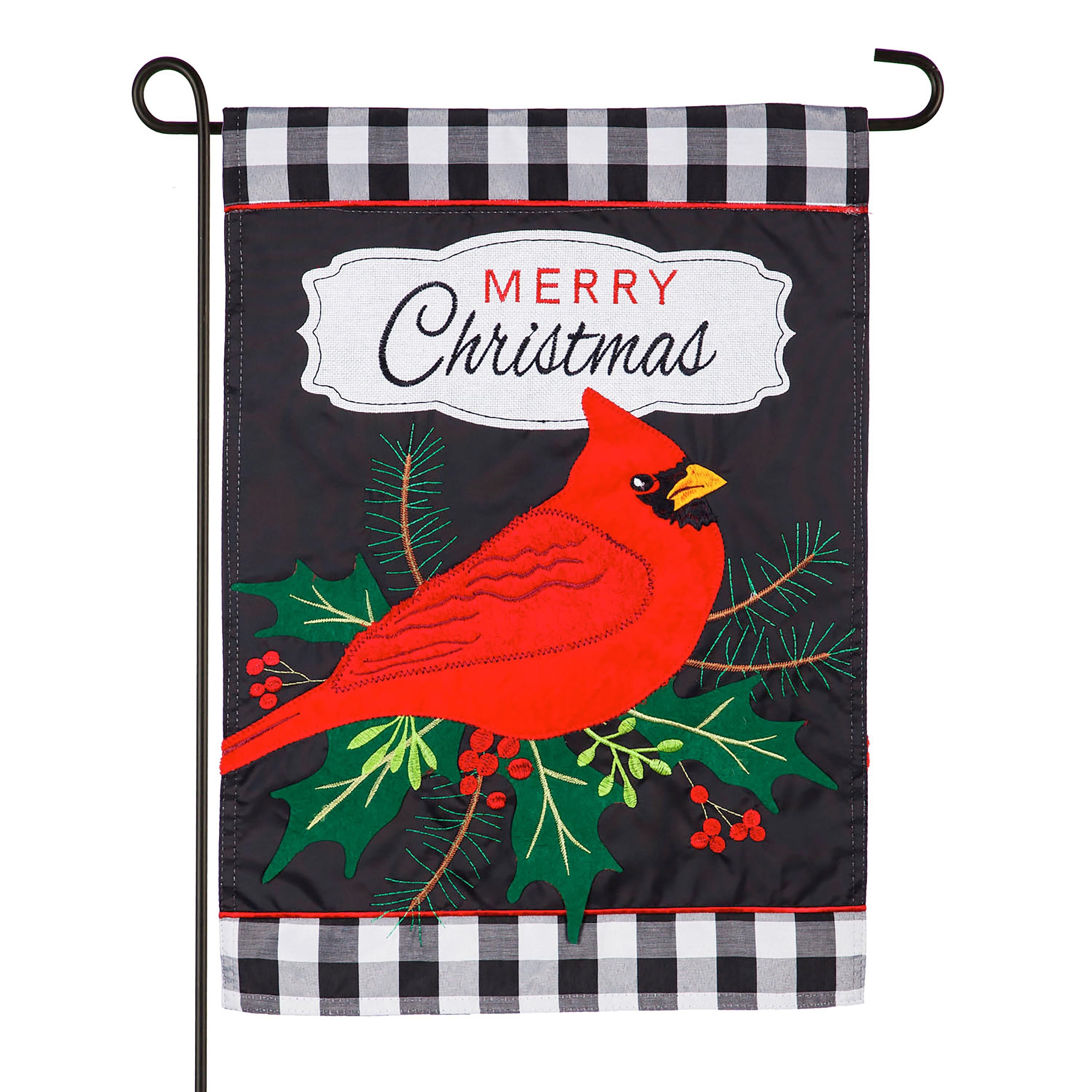 Merry Christmas Cardinal Applique Garden Flag