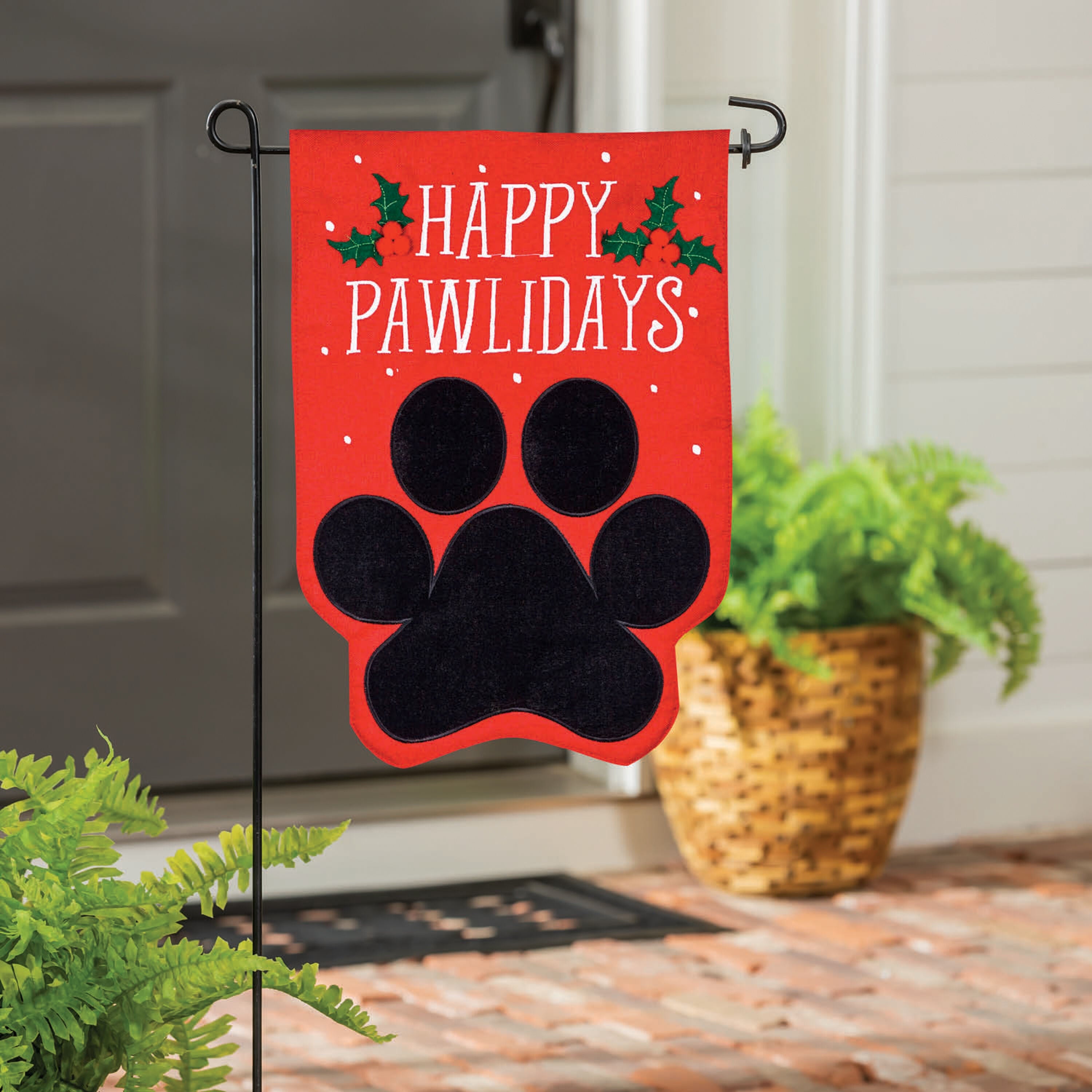 Happy Pawlidays Burlap Garden Flag - Sports Gifts, Sports Memorabilia, Sports Collectibles, Fan Shop