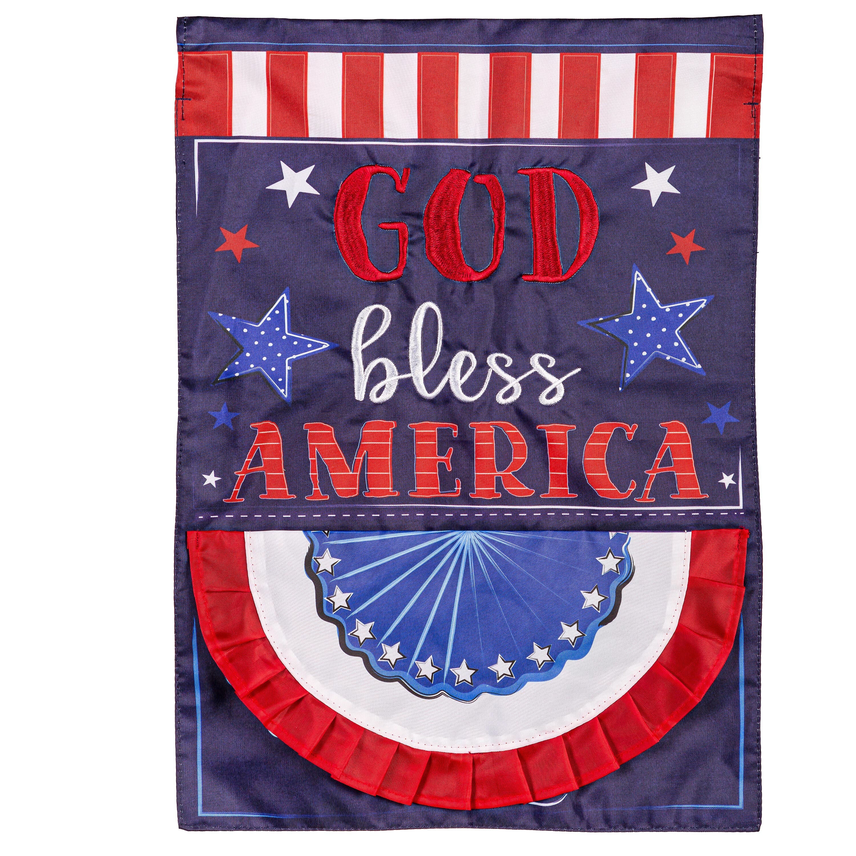 Patriotic God Bless America Applique Garden Flag