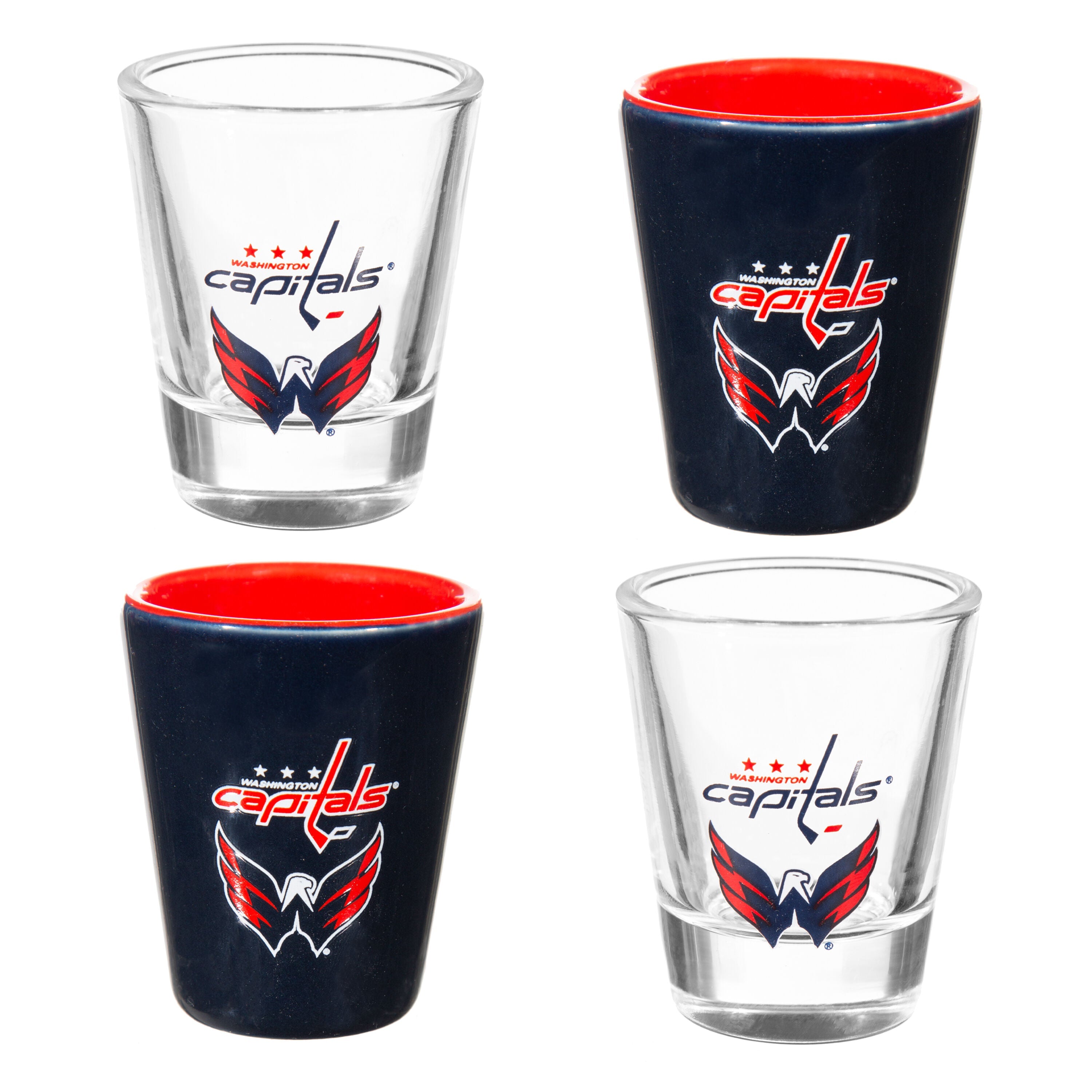 Washington Capitals 4-Piece Ceramic and Glass 2oz. Shot Glass Set - Sports Gifts, Sports Memorabilia, Sports Collectibles, Fan Shop