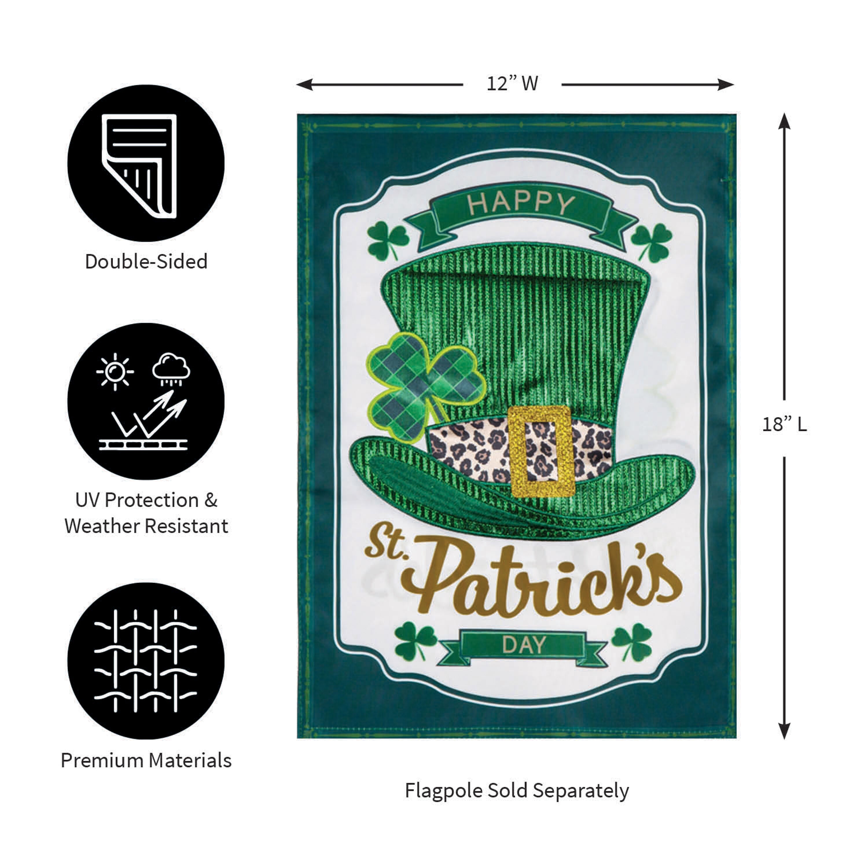 St. Patrick's Day Top Hat Applique Garden Flag - Sports Gifts, Sports Memorabilia, Sports Collectibles, Fan Shop