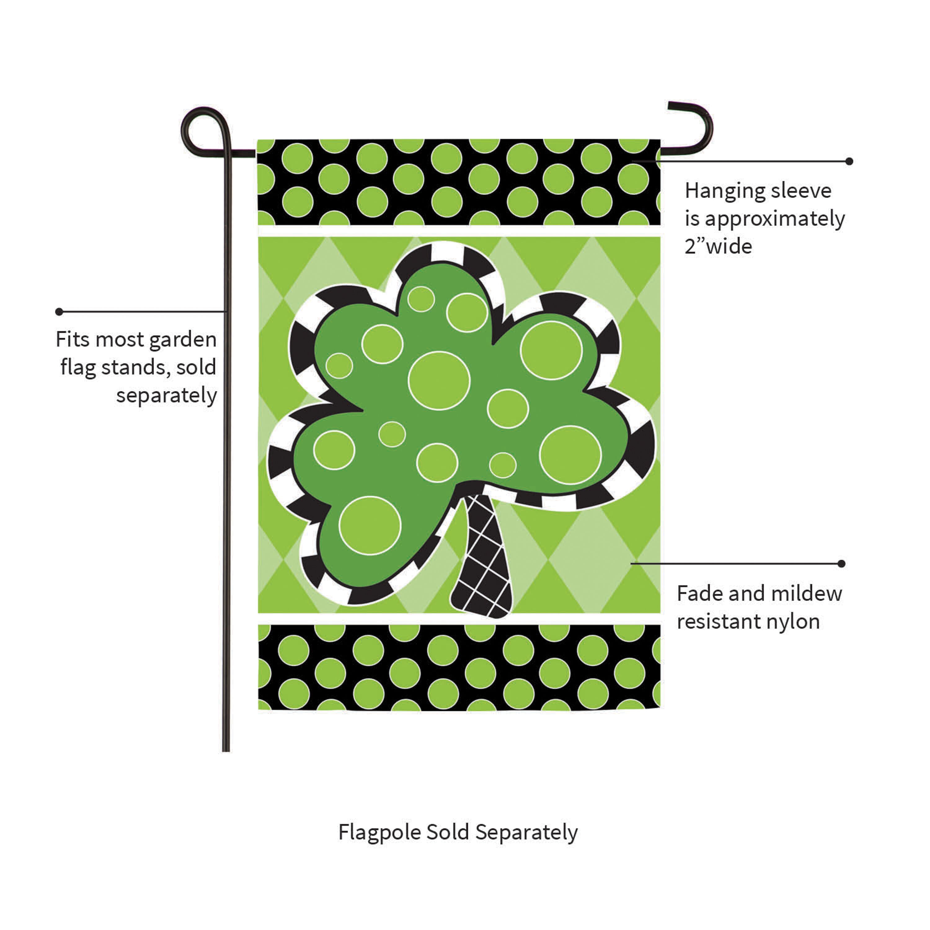 Patterned Shamrock Suede Garden Flag - Sports Gifts, Sports Memorabilia, Sports Collectibles, Fan Shop